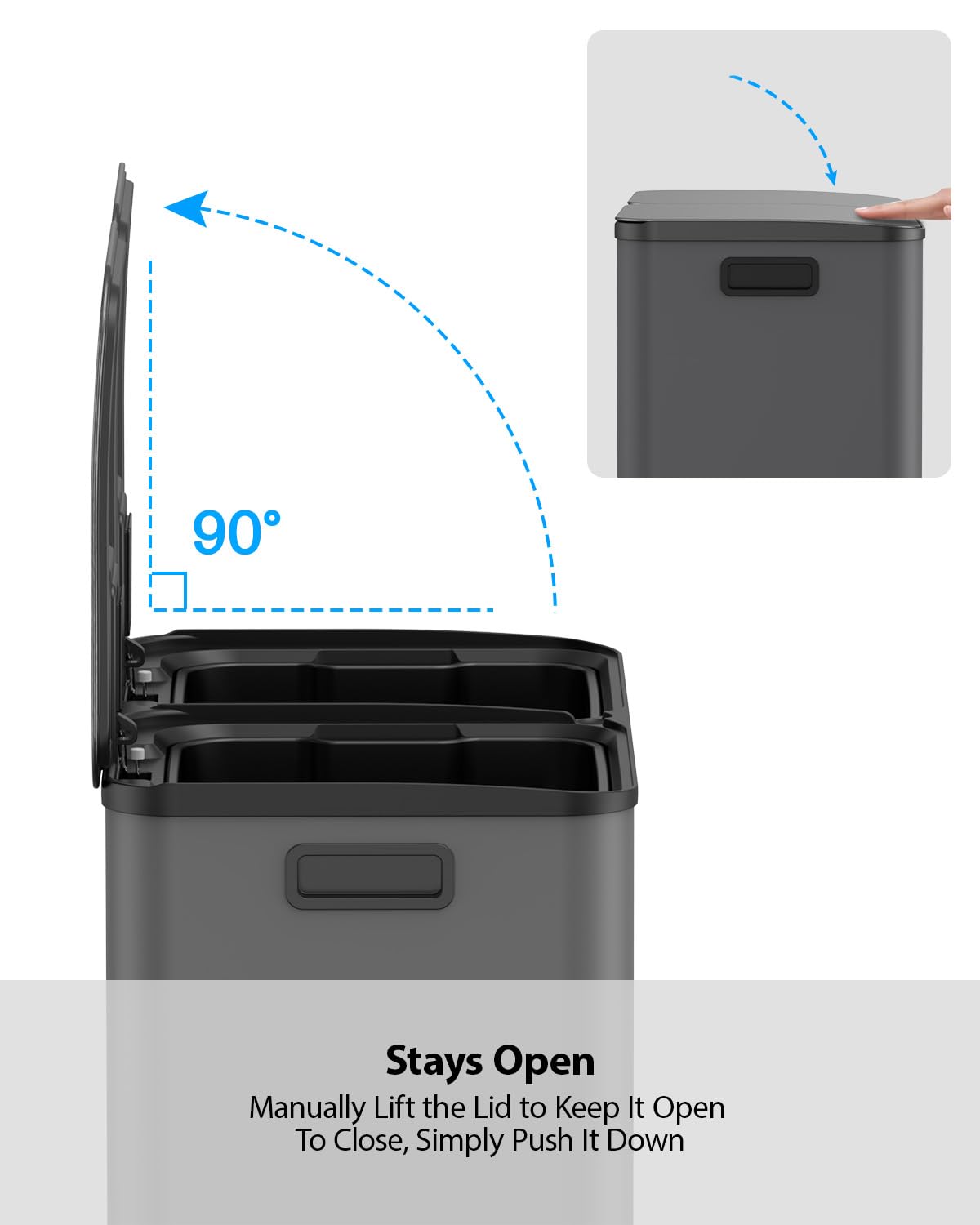 Thumbnail 6 de Lovewind 22-Gallon Dual-Compartment Stainless Steel Step Trash Can