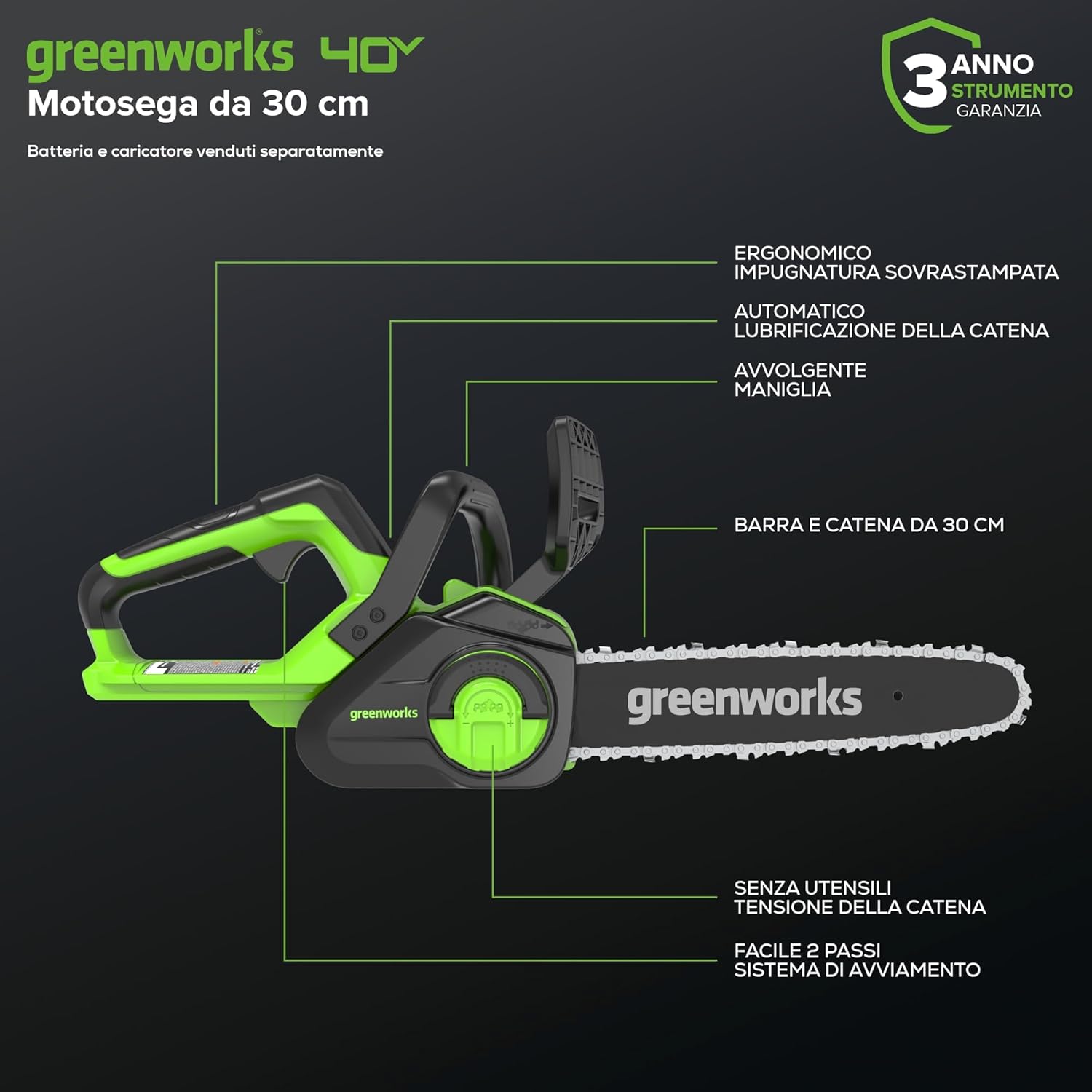 Detalle 2 de Greenworks G40CS30II Motosega 30 cm