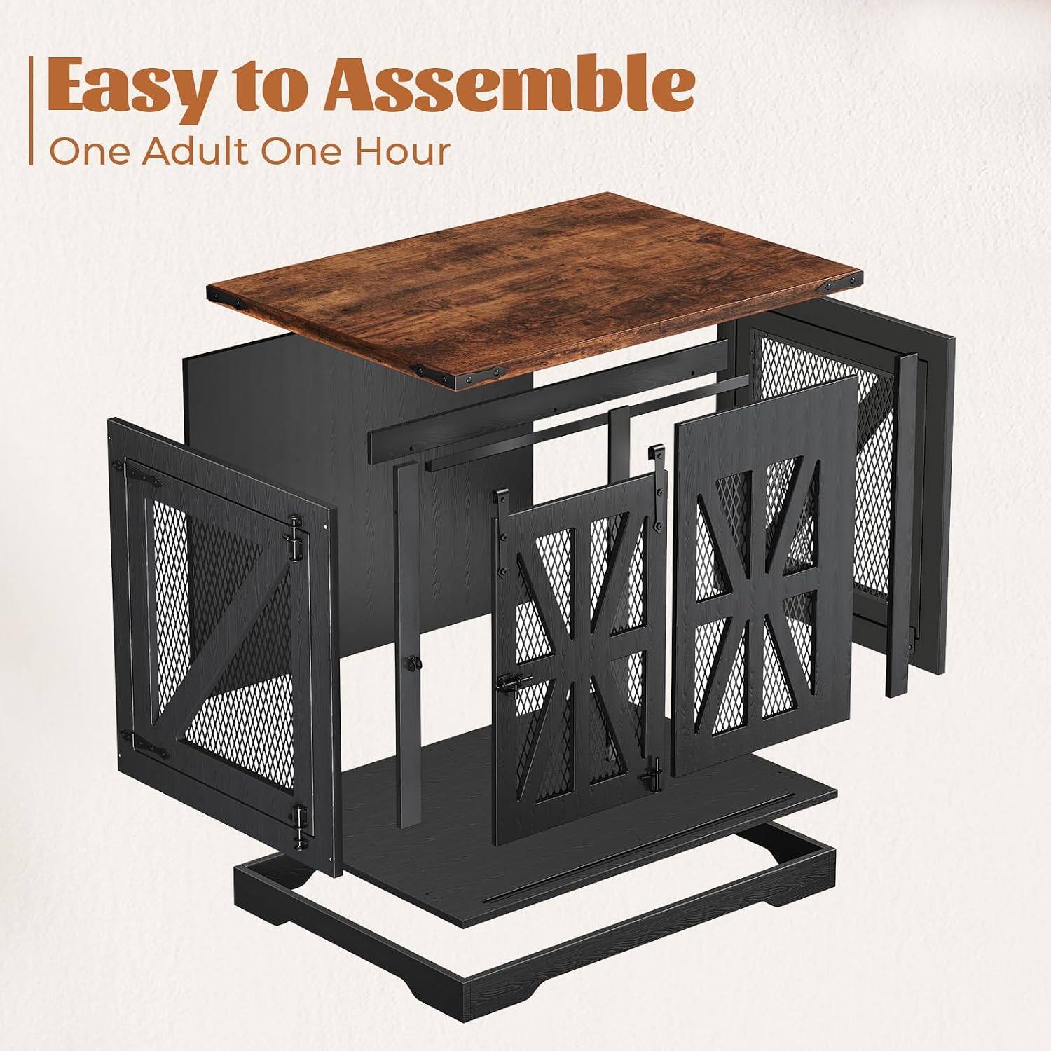 Thumbnail 6 de Dog Cage Furniture: 70cm Three-Door Wooden Dog Cage with Sliding Doors (Black)
