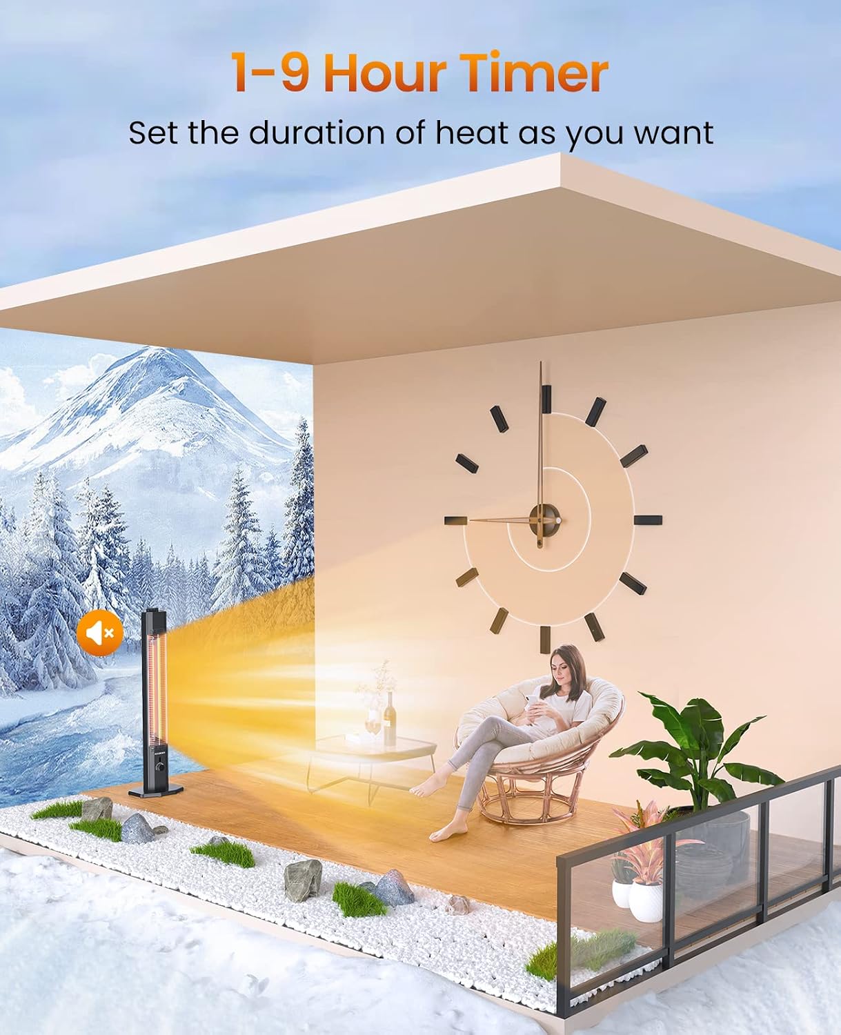 Detalle de HAIMMY UEH500 42-Inch Infrared Patio Heater, 9 Heat Levels, IPX5