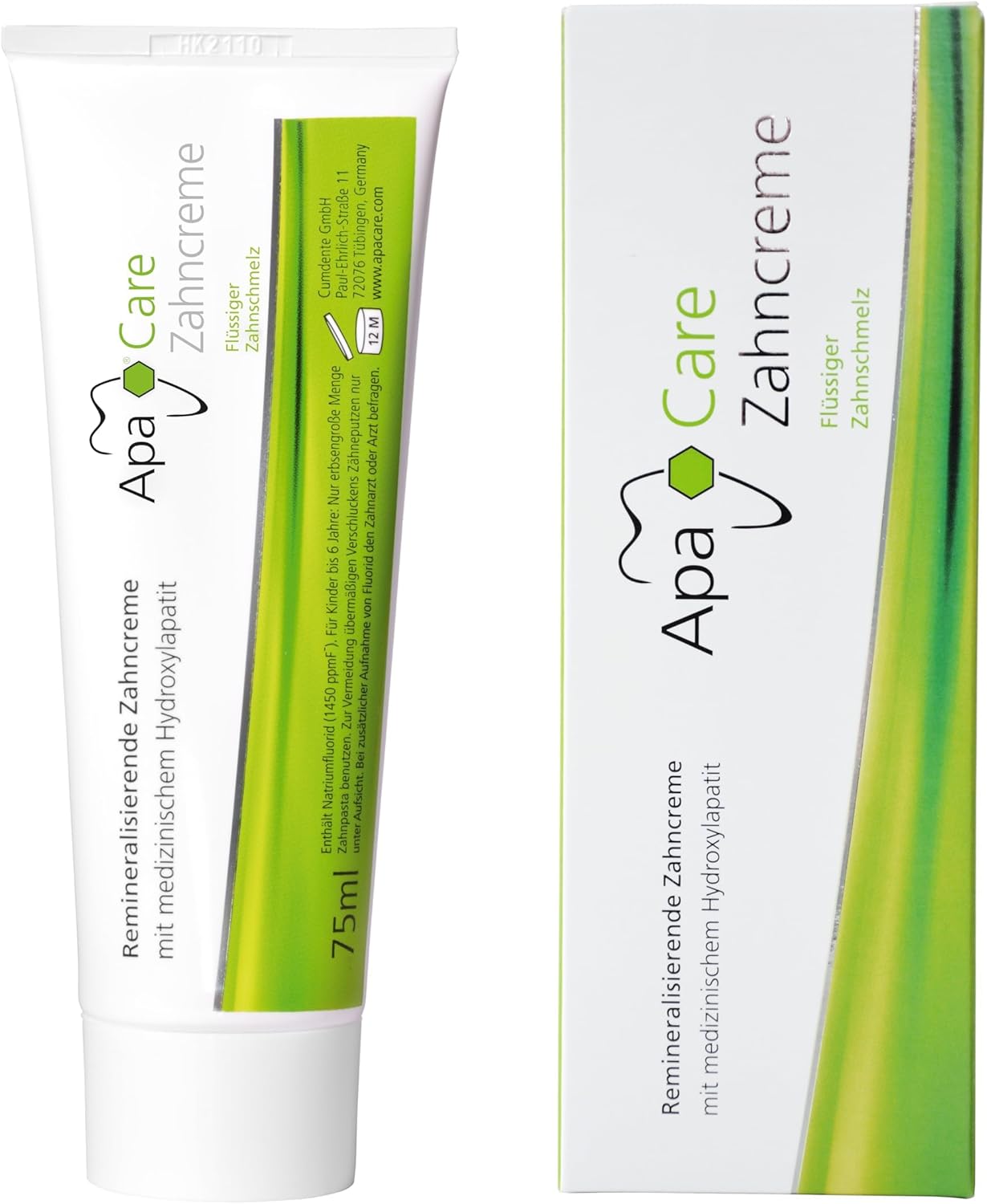 Detalle 2 de ApaCare 3 tubi di dentifricio per smalto – 3x75 ml, con idrossiapatite attiva e fluoro, per denti sensibili (vegano)