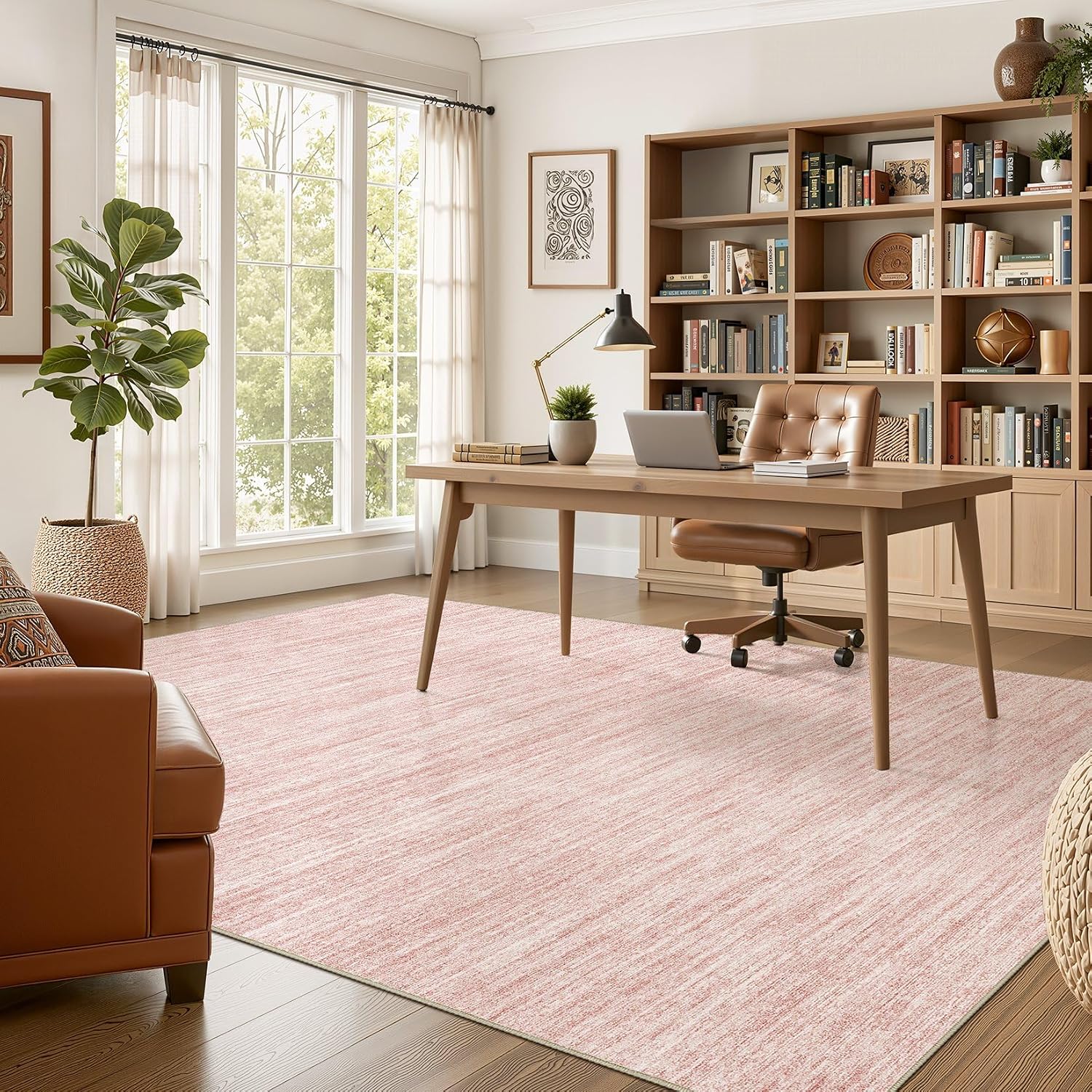 Thumbnail 4 de Nakagishi Neutral 10' x 12' Pink Washable Area Rug, Low-Pile Polyester