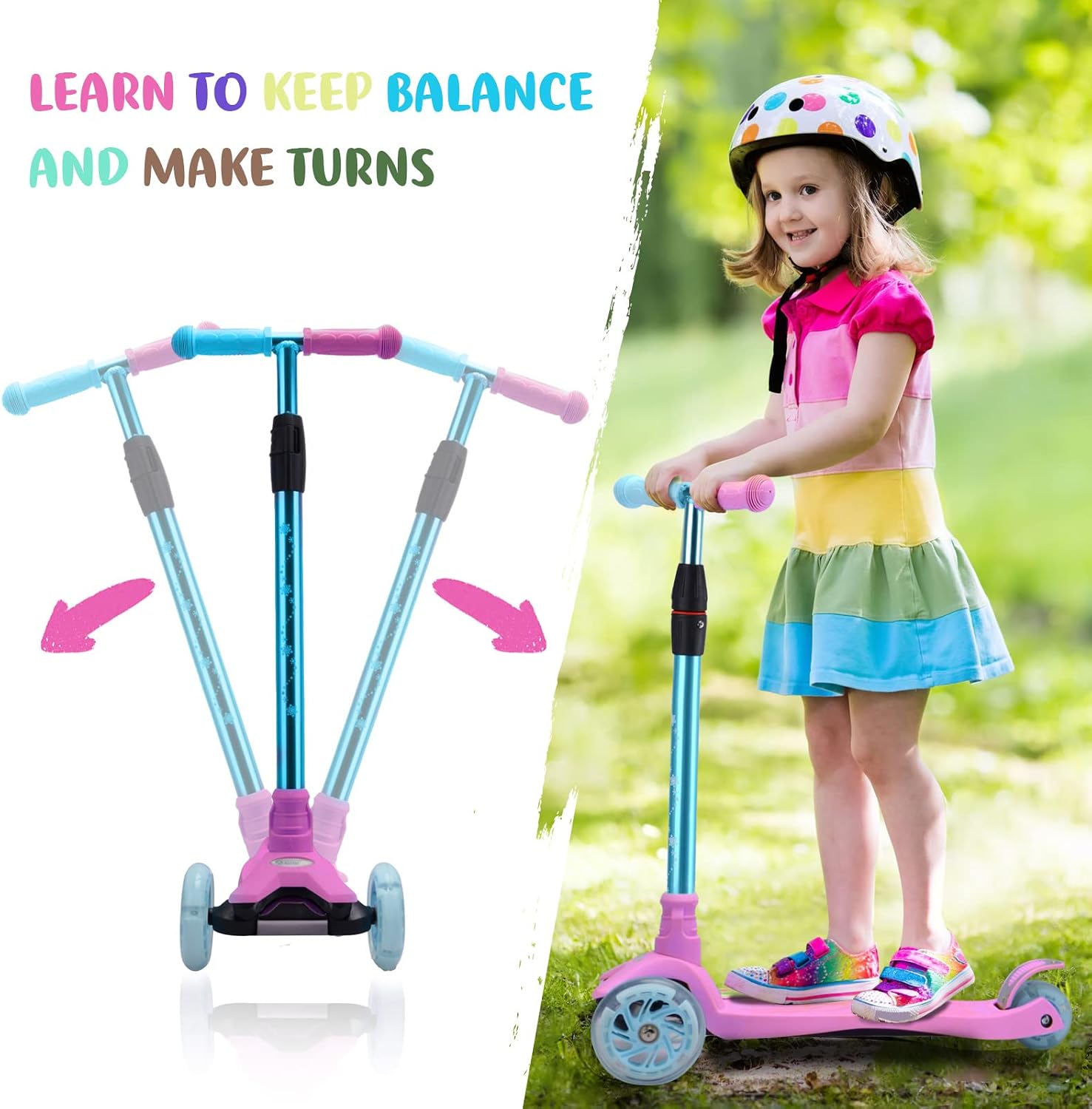 Thumbnail 2 de 3-Wheel Kids Scooter (Ages 6–12) with Light-Up Wheels, Sturdy Deck, and 4 Height Adjustments