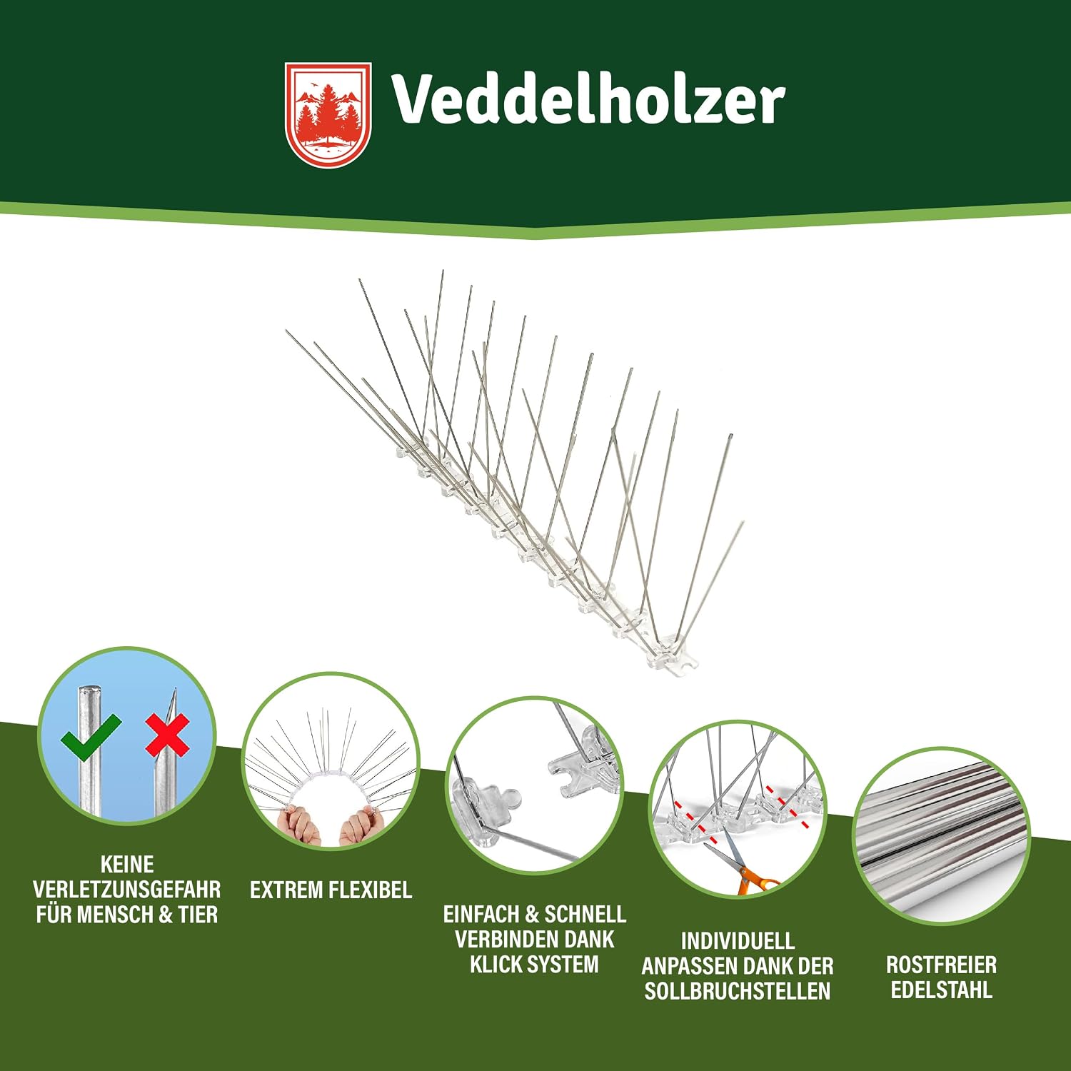 Detalle 2 de Vogelabwehr-Spikes Edelstahl 3 Meter Universal