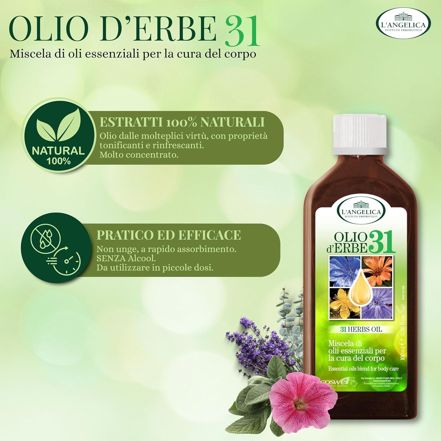 Thumbnail 1 de L'Angelica Olio d'Erbe 31 - Miscela di Oli Essenziali 100% Naturale, 100 ml