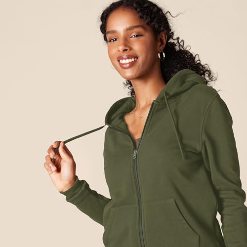 Detalle de Amazon Essentials Felpa da donna con cappuccio e zip intera, verde oliva scuro, S