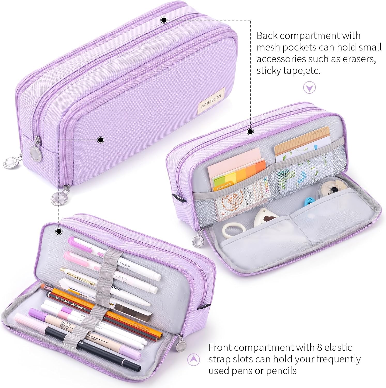 Thumbnail 5 de CICIMELON CI-S 3-Compartment Pencil Case, Purple Polyester Pouch