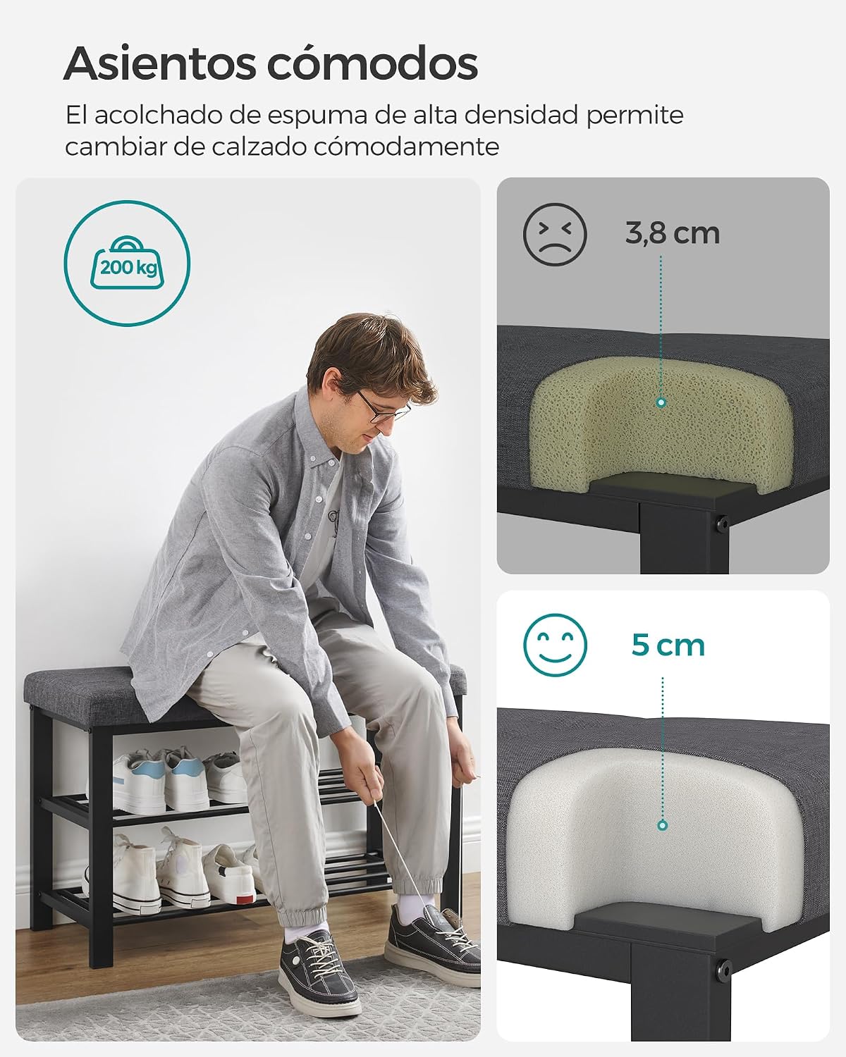 Thumbnail 4 de SONGMICS LBS057B01 Banco zapatero 3 niveles 31x81x49 cm