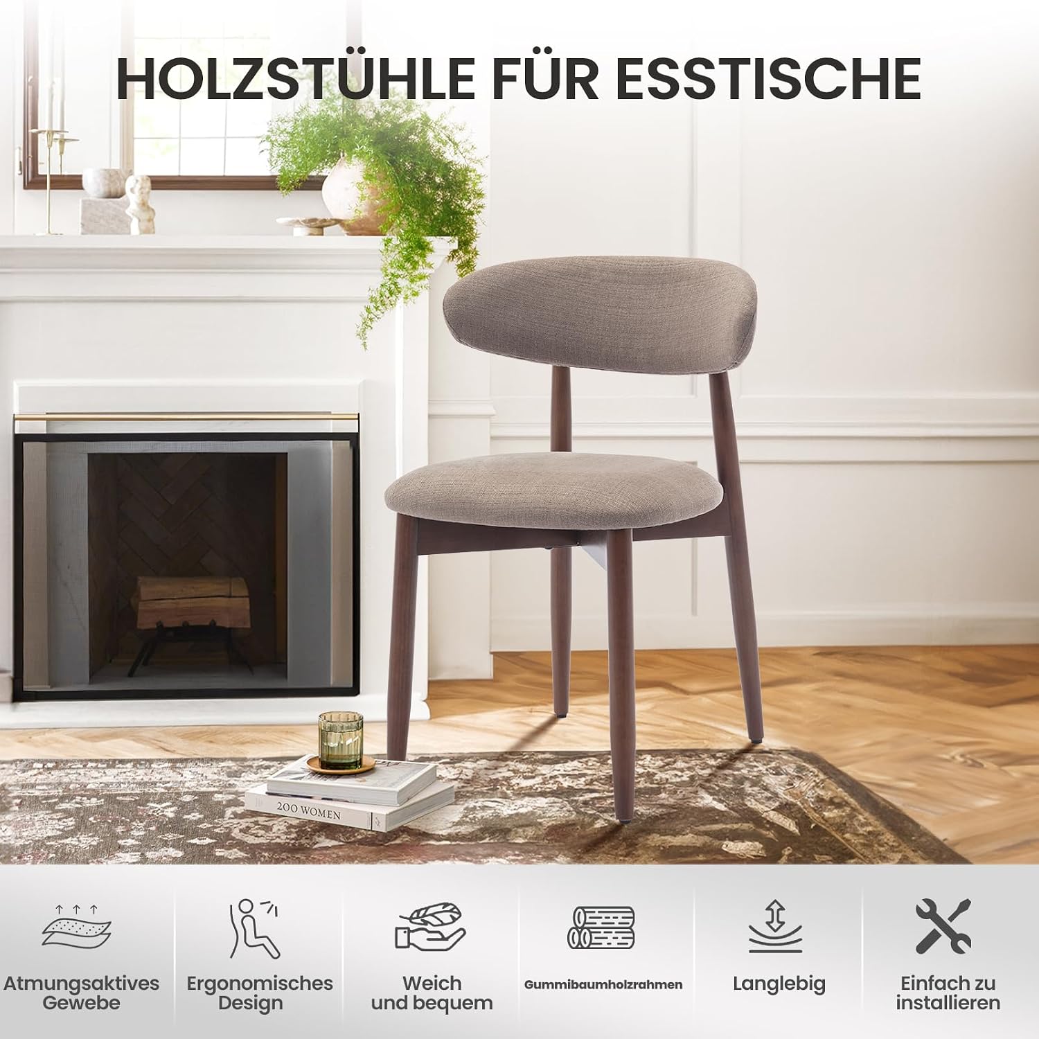 Thumbnail 3 de COLAMY Küchenstuhl Esstischstuhl 6er Set – Moderner Polsterstuhl mit Holzfuß, Kamelfarbene Ausführung