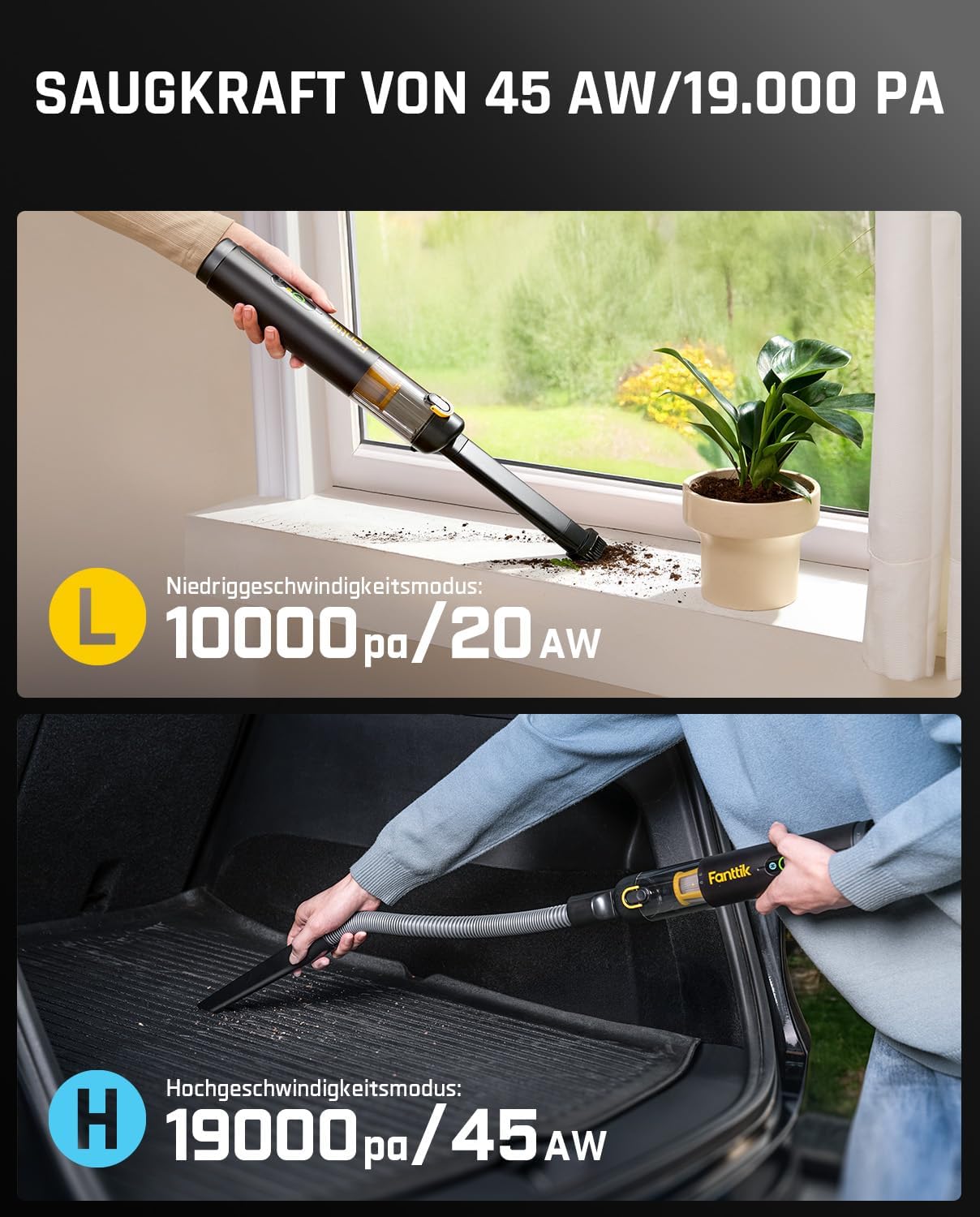 Detalle de Fanttik Slim V10 APEX: 4-in-1 Mini-Handstaubsauger für Auto, Büro und Tastaturen