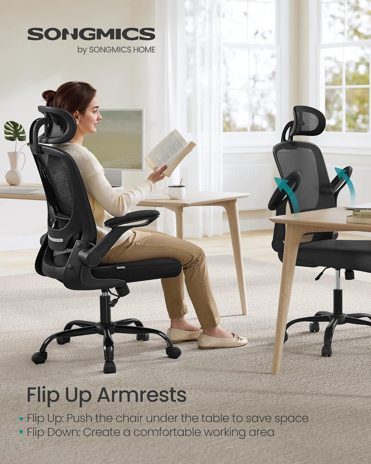 Thumbnail 5 de SONGMICS Office Mesh Chair (OBN047B02) with Lumbar & Head Support
