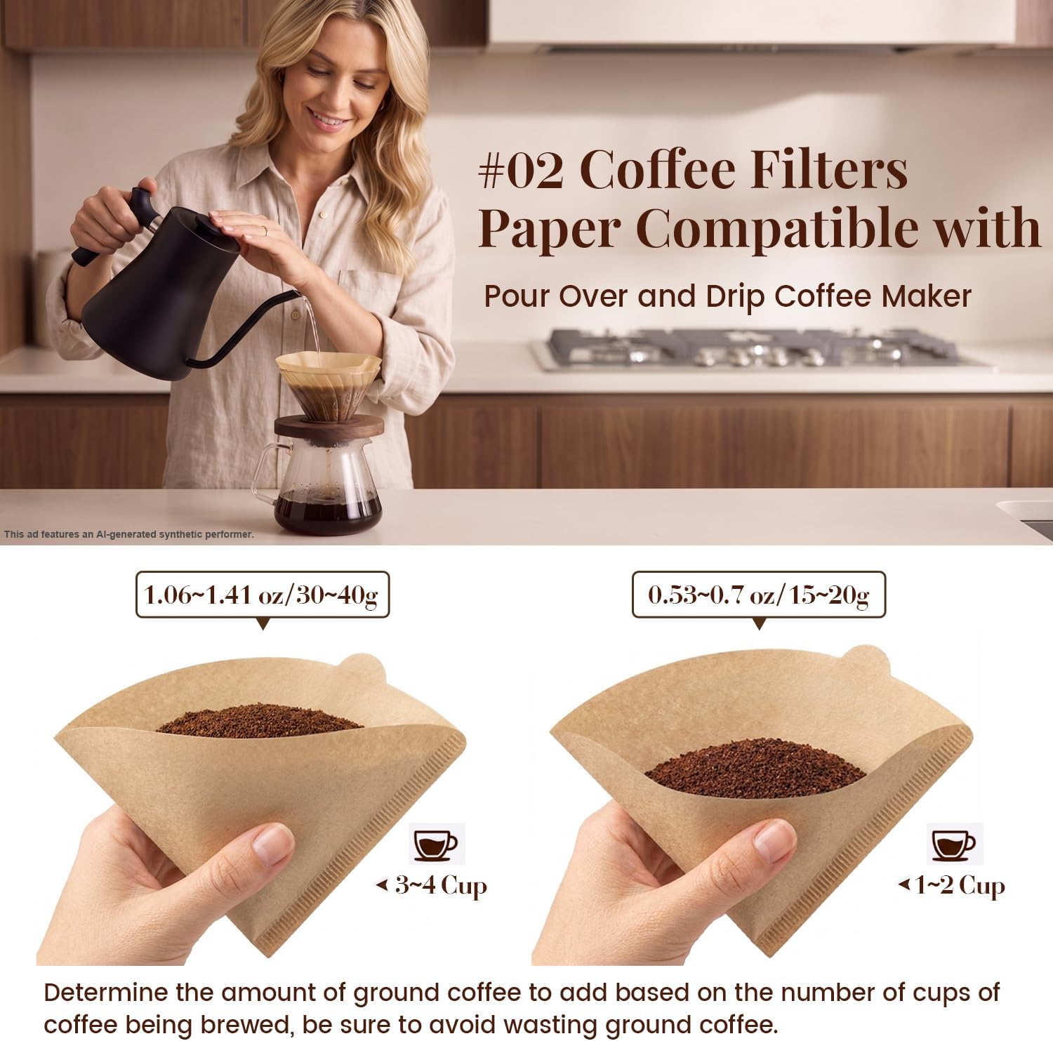 Detalle de Clinuse Cone Coffee Filters #2 (02) — 200 Count, Unbleached, 2–4 Cup Cone Filters