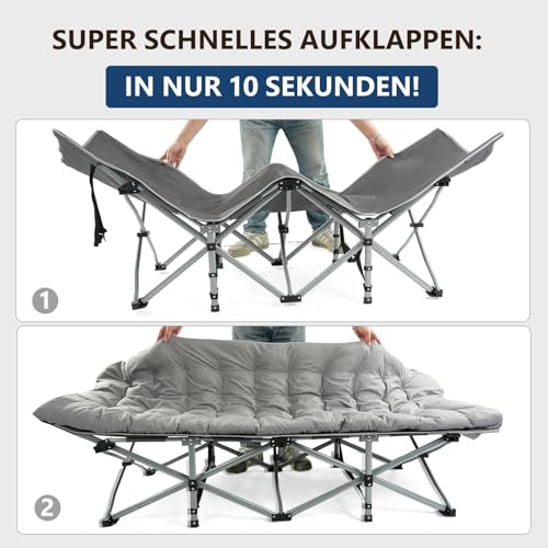 Detalle de Bonnlo Feldbett klappbar mit Matratze – XXL Campingbett aus Stahlrahmen und Oxford-Gewebe, 190 × 71 × 36 cm, Grau