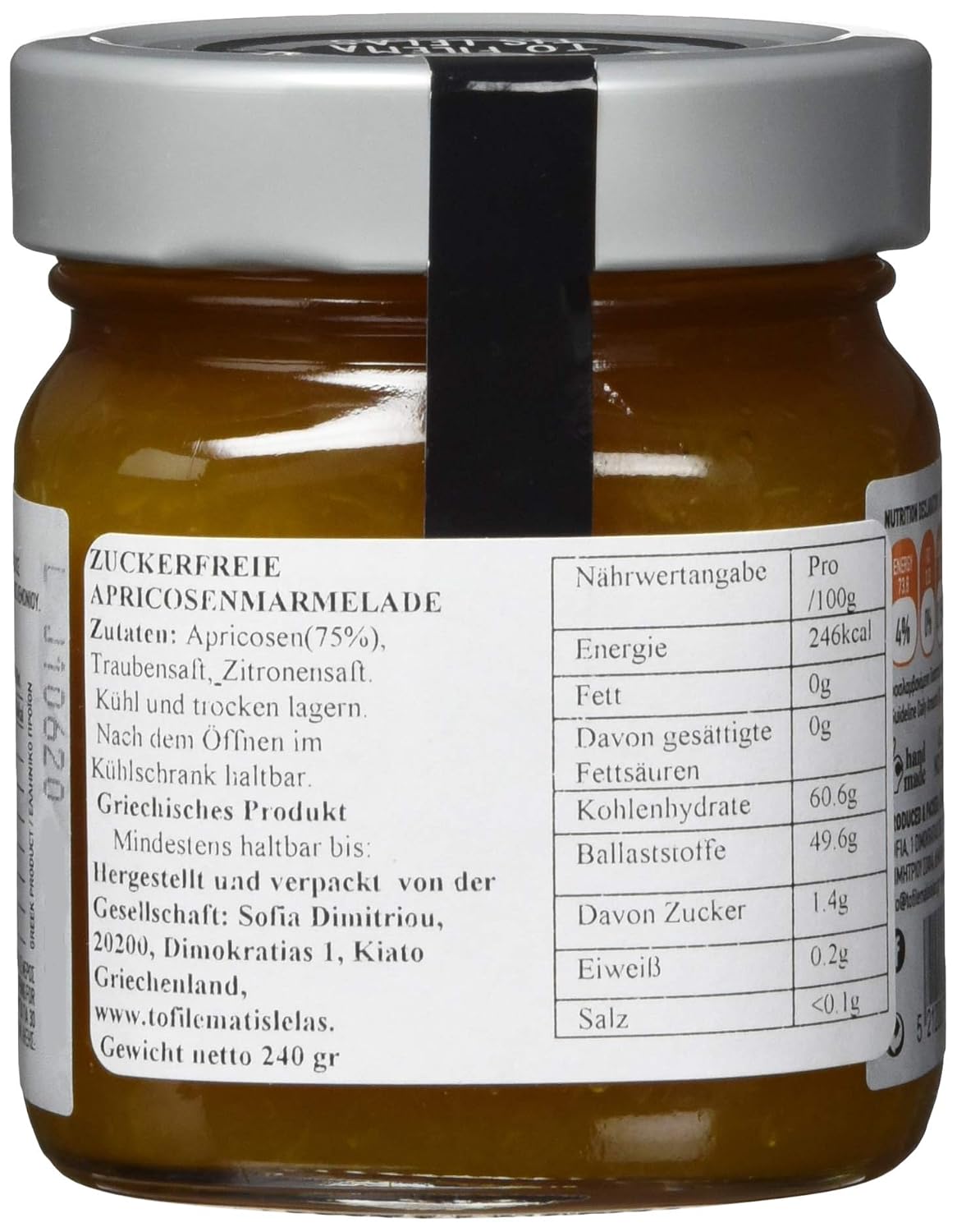 Detalle de To Filema Tis Lelas The OMG Apricot: handgemachte Aprikosenmarmelade ohne Zuckerzusatz (2er Pack, 2×240 g)
