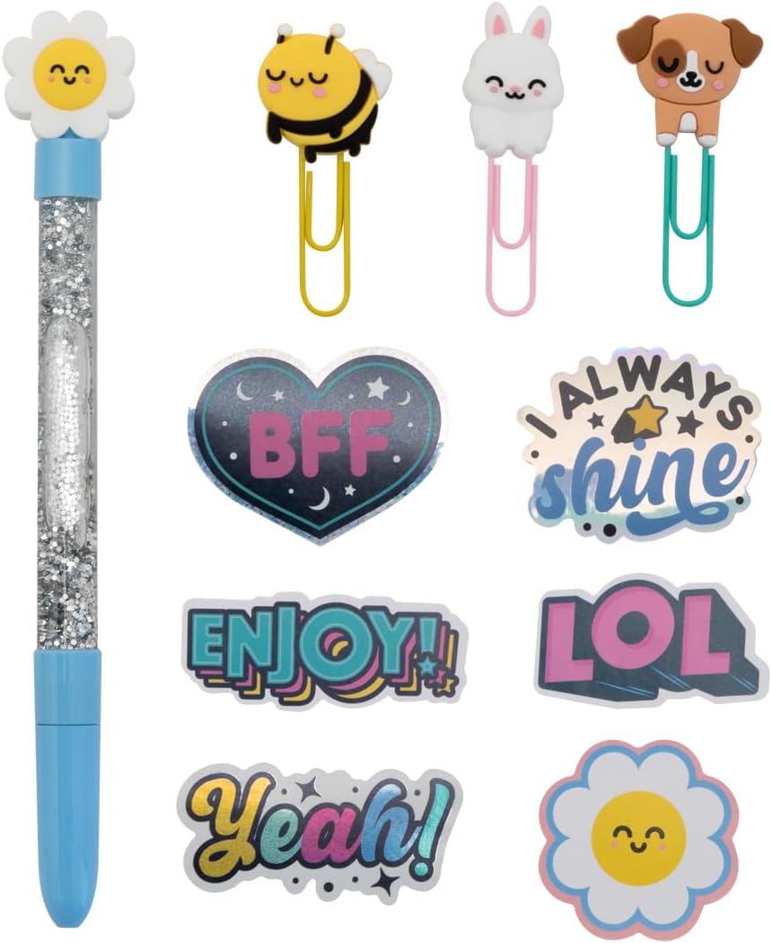 Detalle 1 de Set Mr.Wonderful con astuccio glitter, penna blu e accessori per scrivere “Write your own destiny”
