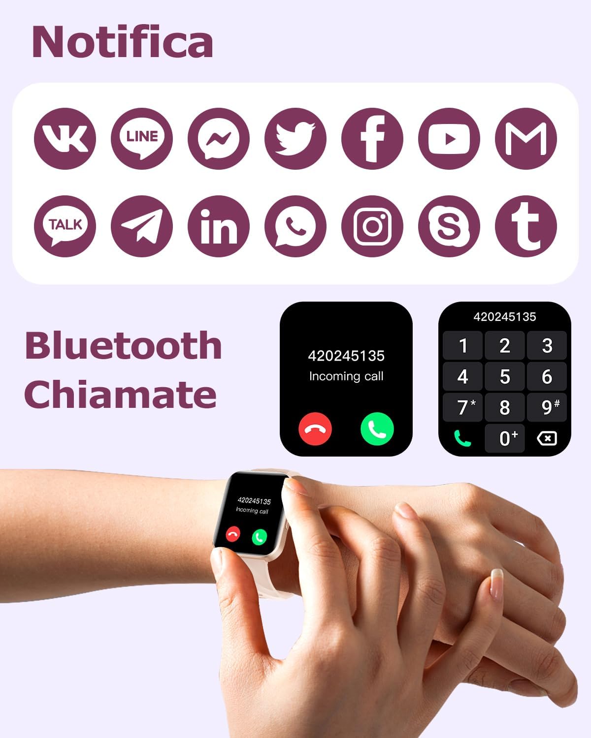 Detalle de RUIMEN Smartwatch Donna: chiamate Bluetooth, WhatsApp, saturimetro, cardio e fitness tracker rosa