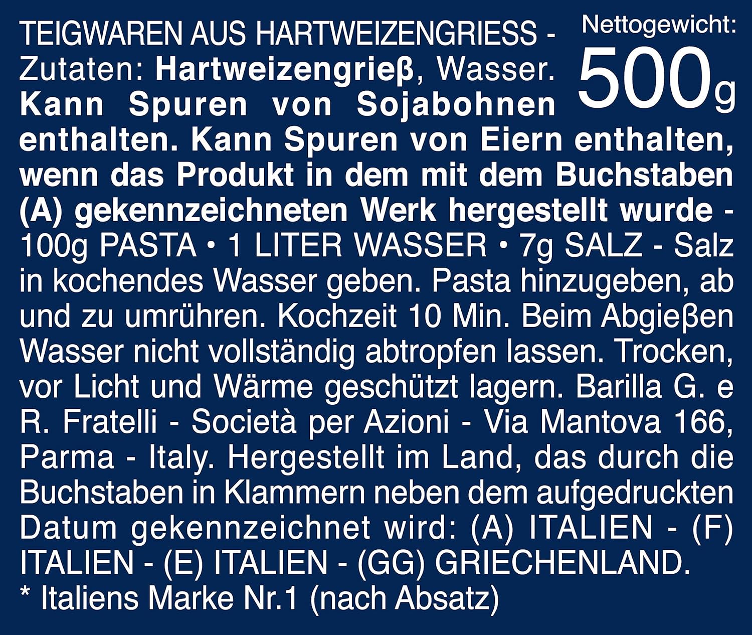 Detalle de Barilla Gobbetti n.51 aus Hartweizen – 6 x 500 g, al dente in 8 Minuten