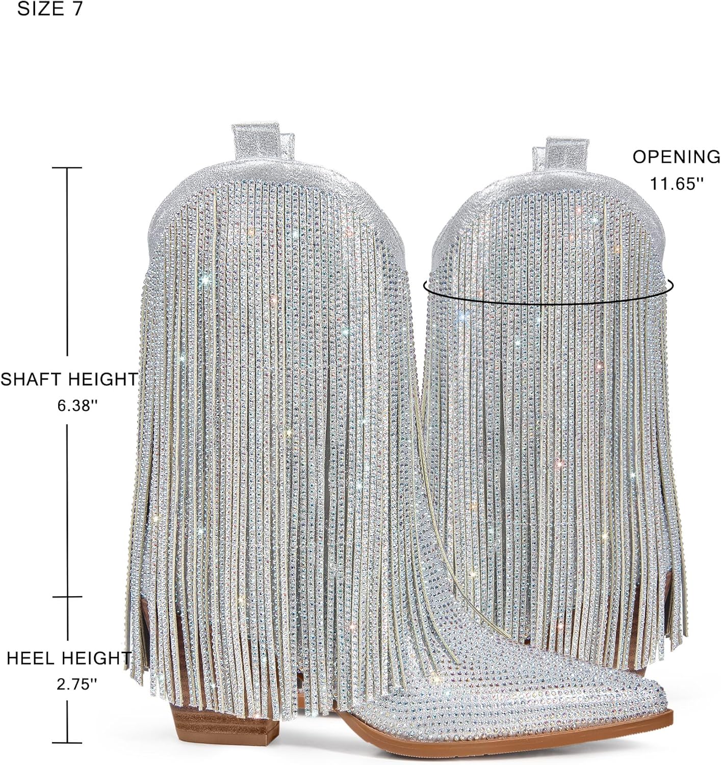 Thumbnail 4 de Ouepiano Women’s Cowboy Boots with Rhinestones, Sparkly Fringe & 2.76" Stacked Heel