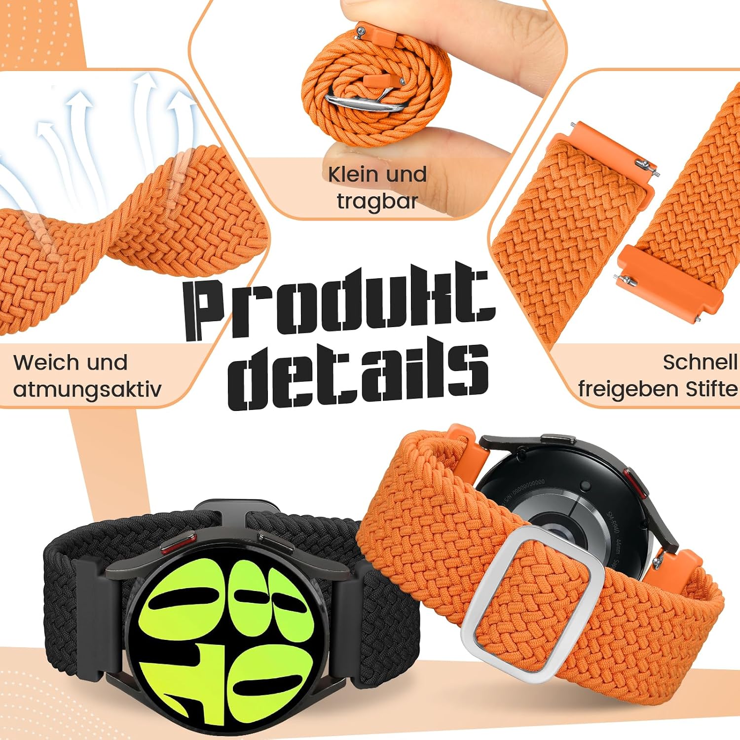 Thumbnail 3 de Yunshare geflochtenes elastisches Uhrenarmband mit Schnellverschluss (Nylon) – 3er-Set, 18/19/20/22/24 mm