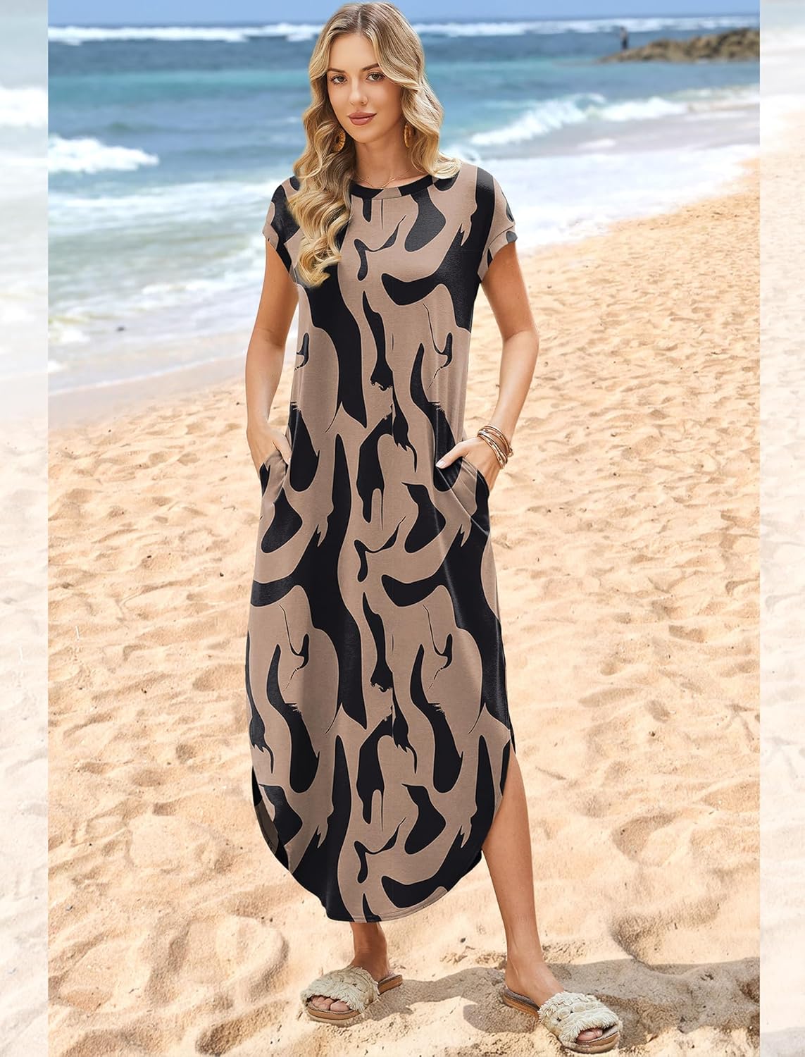 Thumbnail 2 de WIHOLL Summer Maxi Dress with Cap Sleeves and Crew Neck