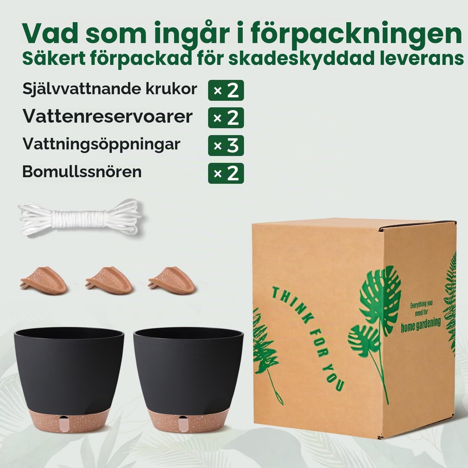 Detalle de T4U självvattnande blomkrukor 20 cm, svarta, 2-pack med synlig vattennivå