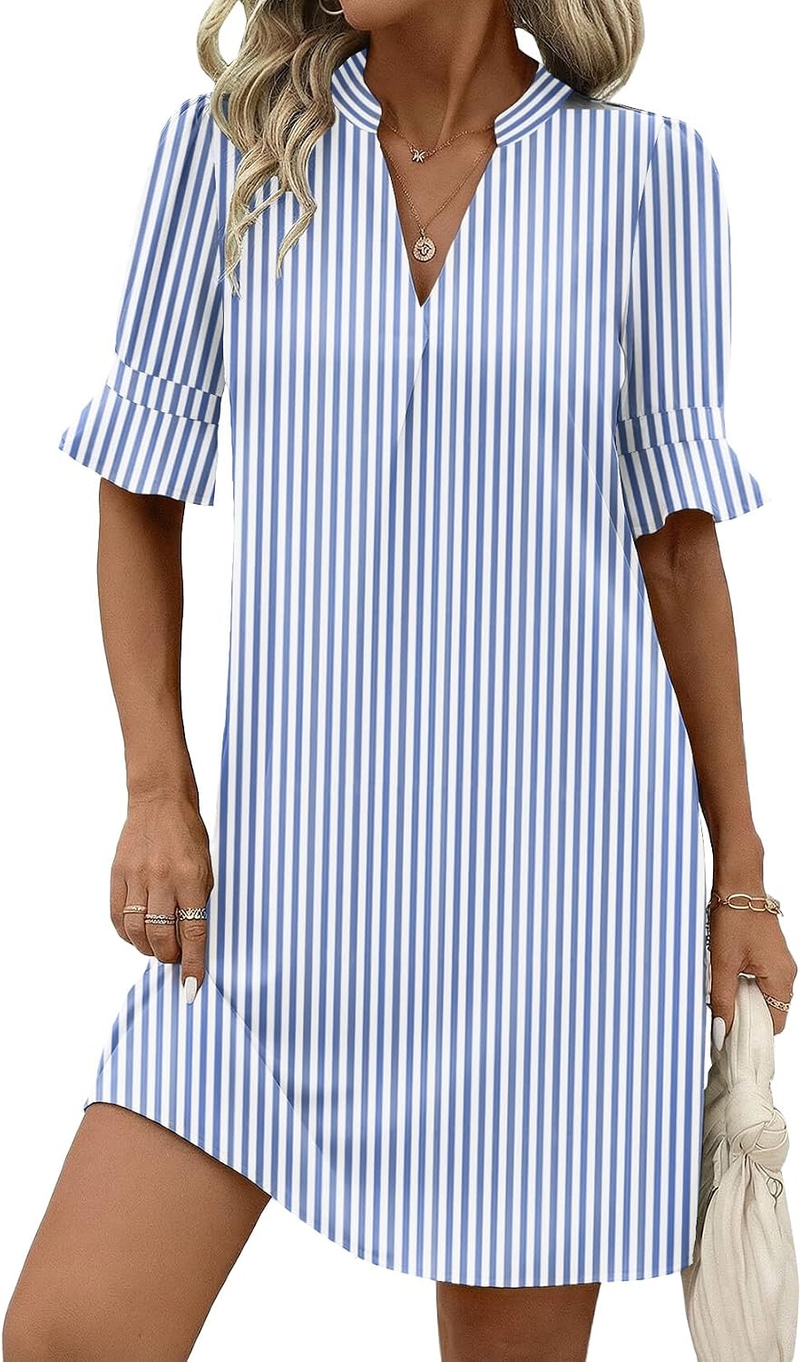 Detalle de Zeagoo Summer Dresses for Women 2026 V Neck Ruffle Sleeve Loose Shift Dress