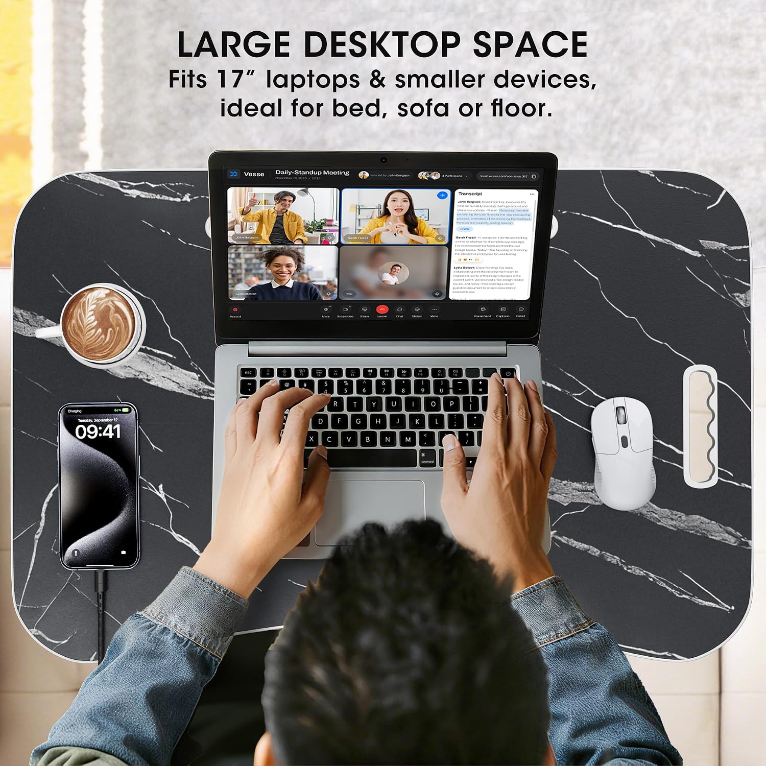 Thumbnail 4 de Frpufi LD007 Folding Lap Desk, 23.6-Inch Wood Table with Cup Holder, Dark Black
