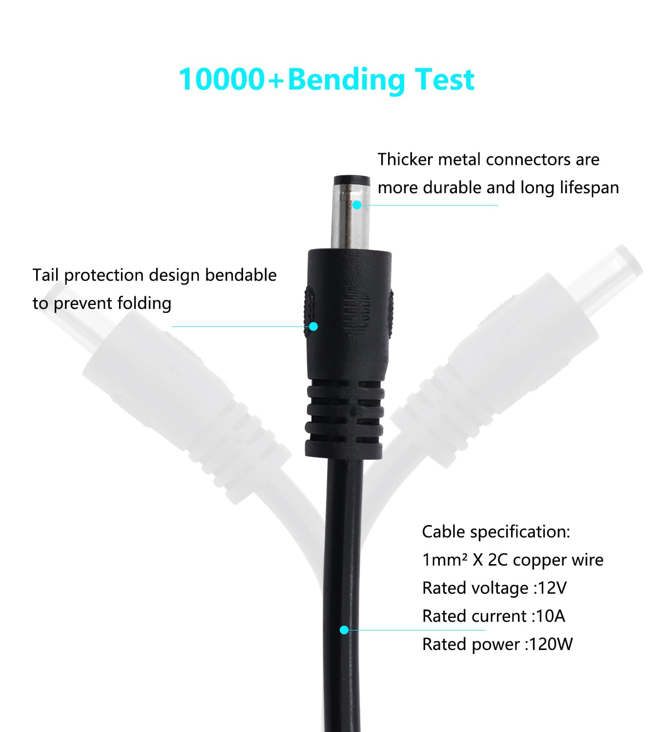 Thumbnail 2 de LANMINGLEL DC 5.5x2.1mm Power Adapter Cable 3.3ft 12V DC Extension Cord 2-Pack (Male to Female)