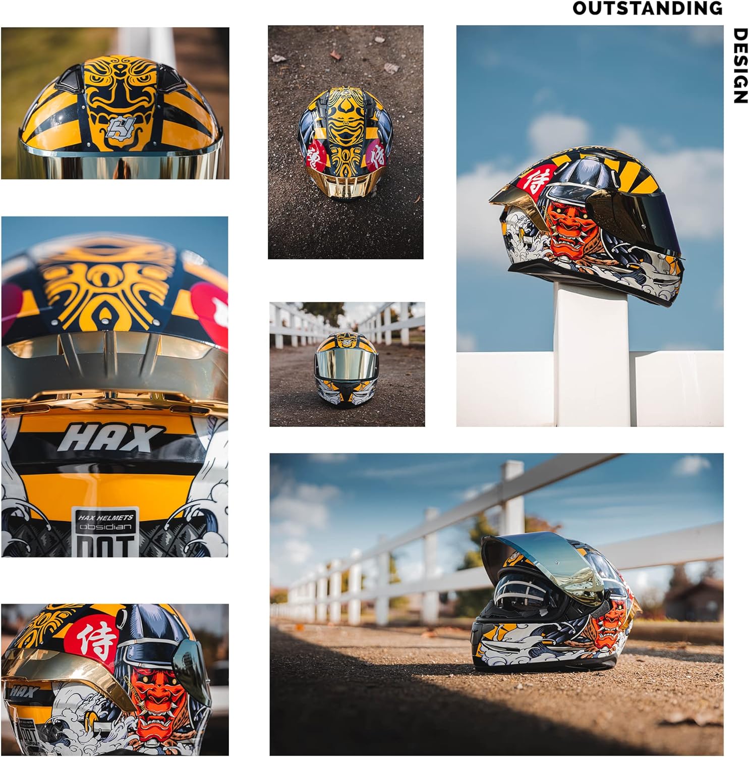 Thumbnail 4 de HAX Obsidian Full Face Dual Visor Motorcycle Helmet – DOT Approved, Pinlock Ready, Samurai Gold M
