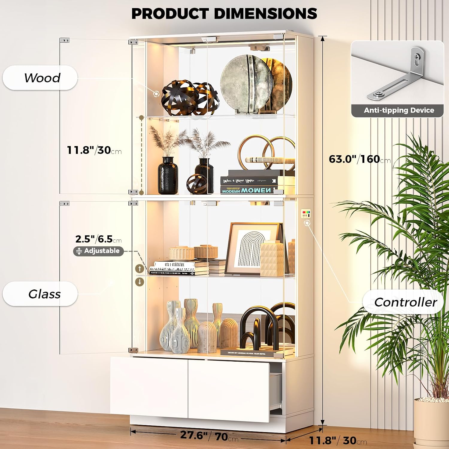 Detalle 2 de VersionTECH Glass Display Cabinet, 4-Tier