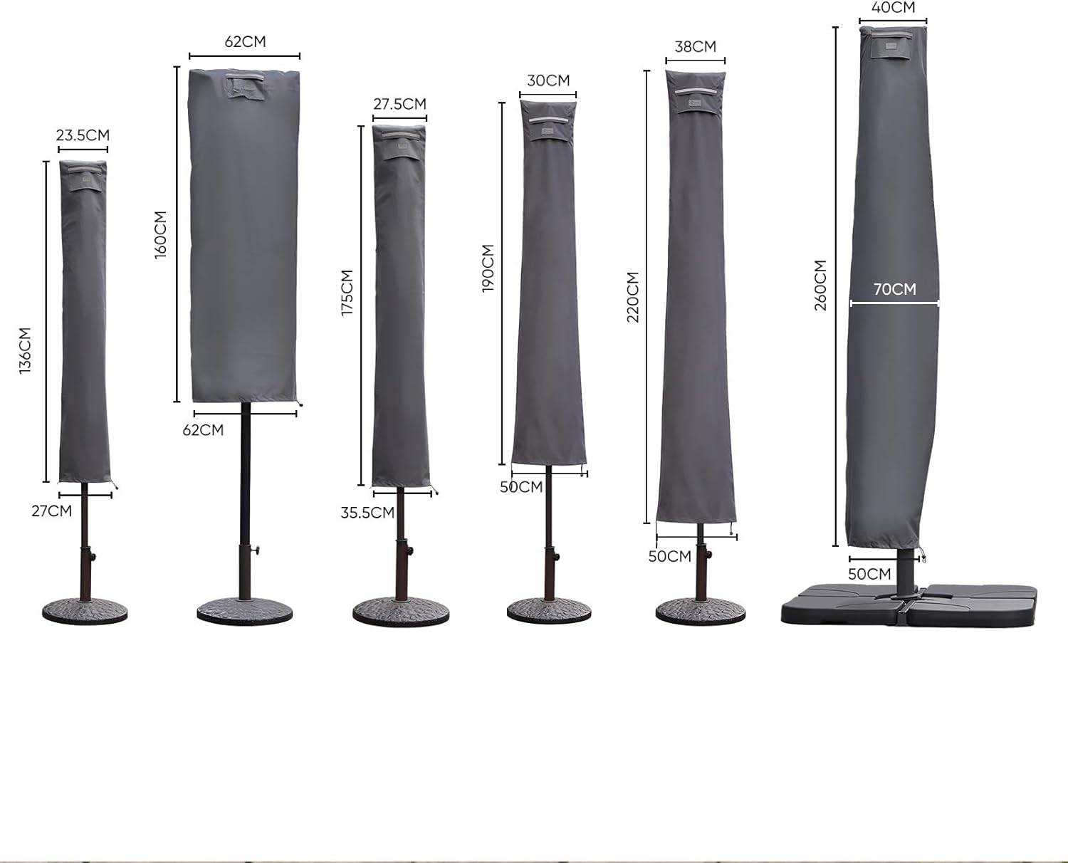 Detalle de Sekey copertura per ombrellone Ø 200 cm (200×150 cm / 200×125 cm) grigio