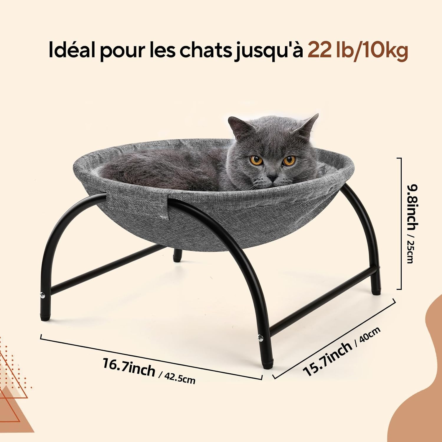 Detalle de Hamac d'extérieur surélevé LIFLIX pour Chat avec Peluche Amovible – Résistant et Lavable