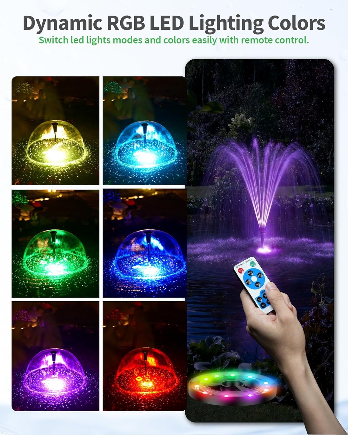 Thumbnail 3 de POPOSOAP Pond Fountain with RGB Lights (40W Submersible Pump, 2100 L/h) for Day & Night Pond Decoration