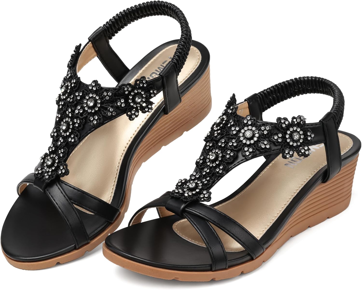 Thumbnail 5 de TEMOFON Women's Low Wedge Heels Summer Dressy Platform Sandals with Elastic Ankle Strap