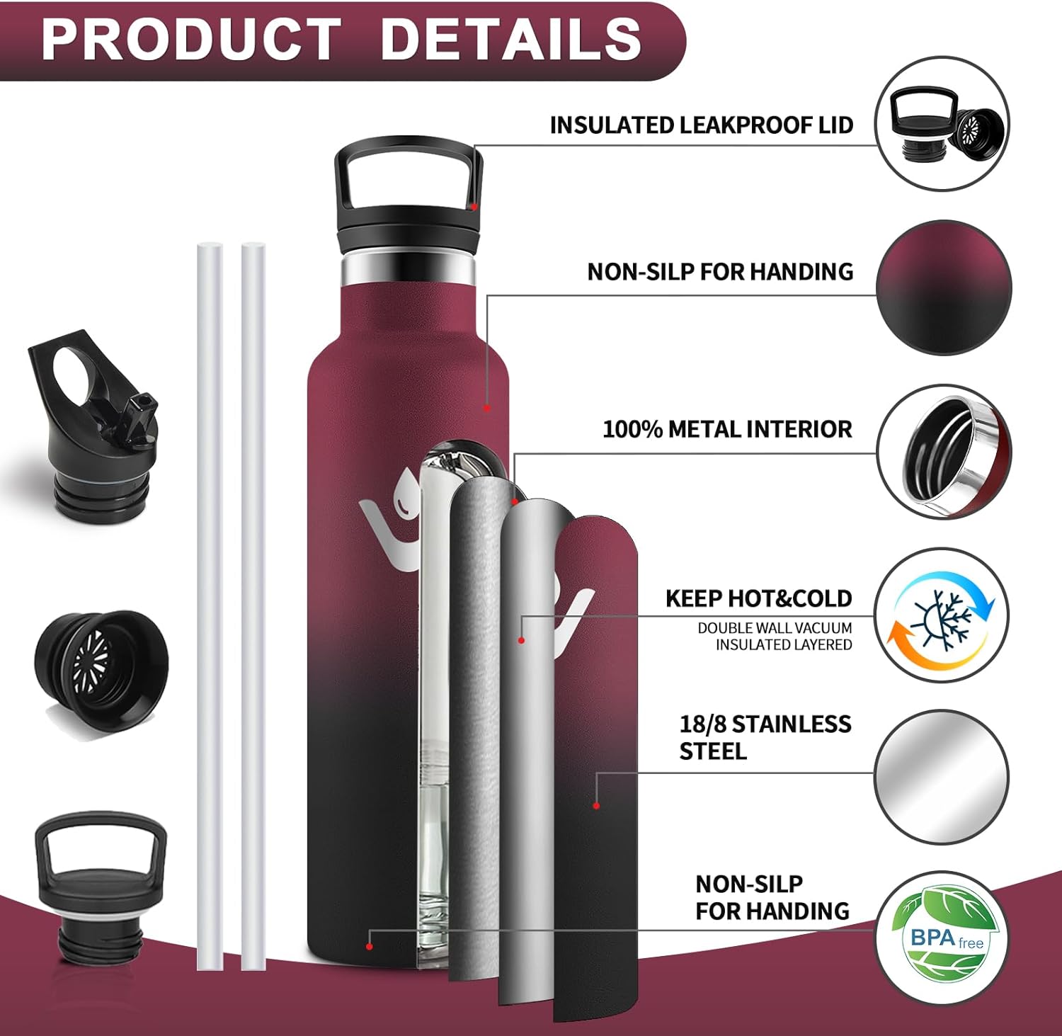 Detalle 2 de HoneyHolly Botella Térmica 750ML 🥤 Sin BPA, Acero Inoxidable