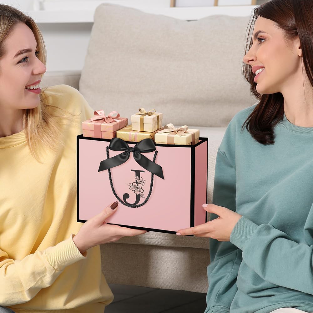 Thumbnail 6 de Vicloon Birthday Gift Bag, Pink and Black Letter J, with Bow and Card