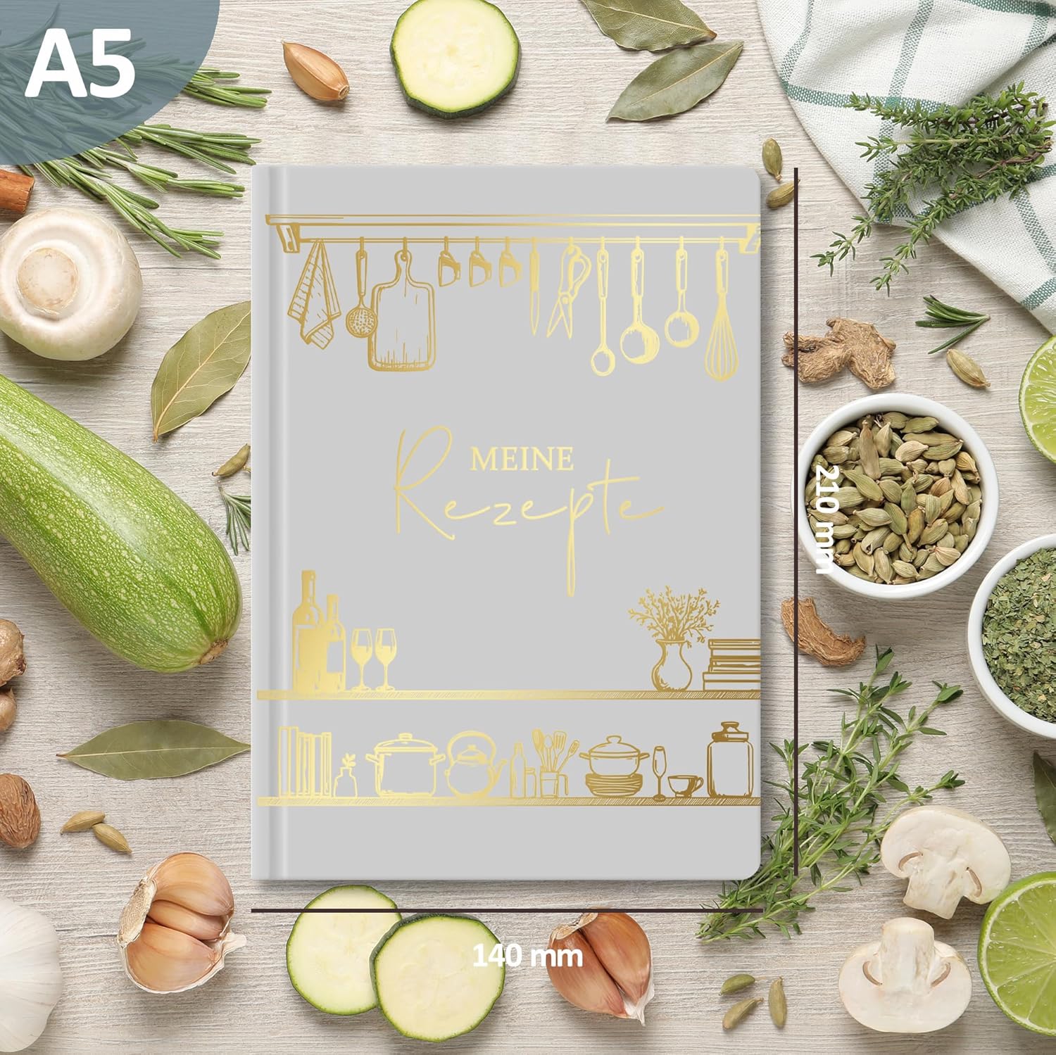 Detalle de BIROYAL Rezeptbuch zum Selberschreiben A5 – Dein persönliches Kochbuch für 100 Lieblingsrezepte