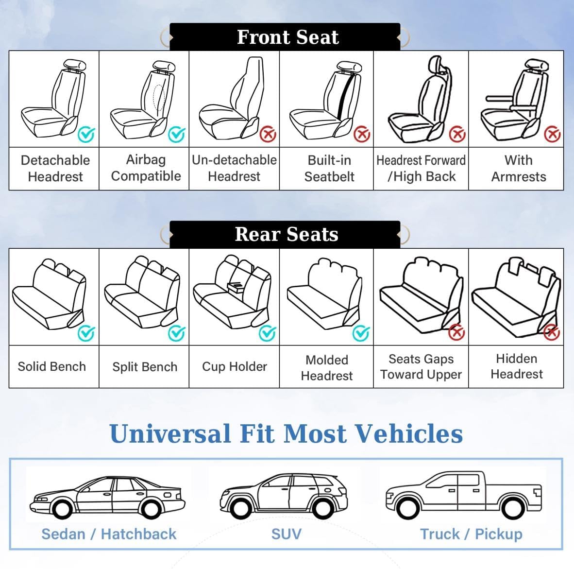 Thumbnail 5 de Coverado Car Seat Cover: Premium Nappa Leather Universal Full-Seat Protection