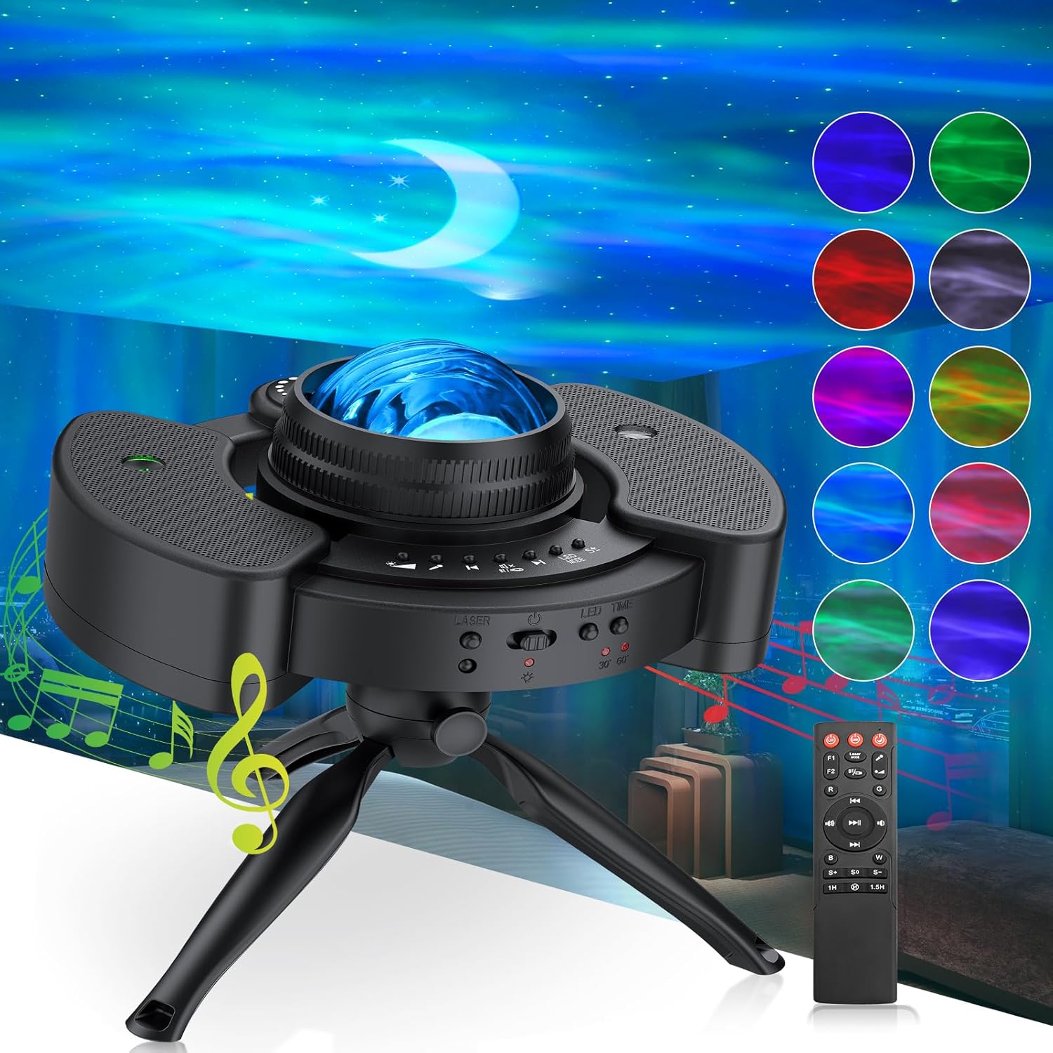 Thumbnail 1 de YGiTK Northern Galaxy Lights Projector night light with timer, remote control, adjustable 360° swivel and speaker