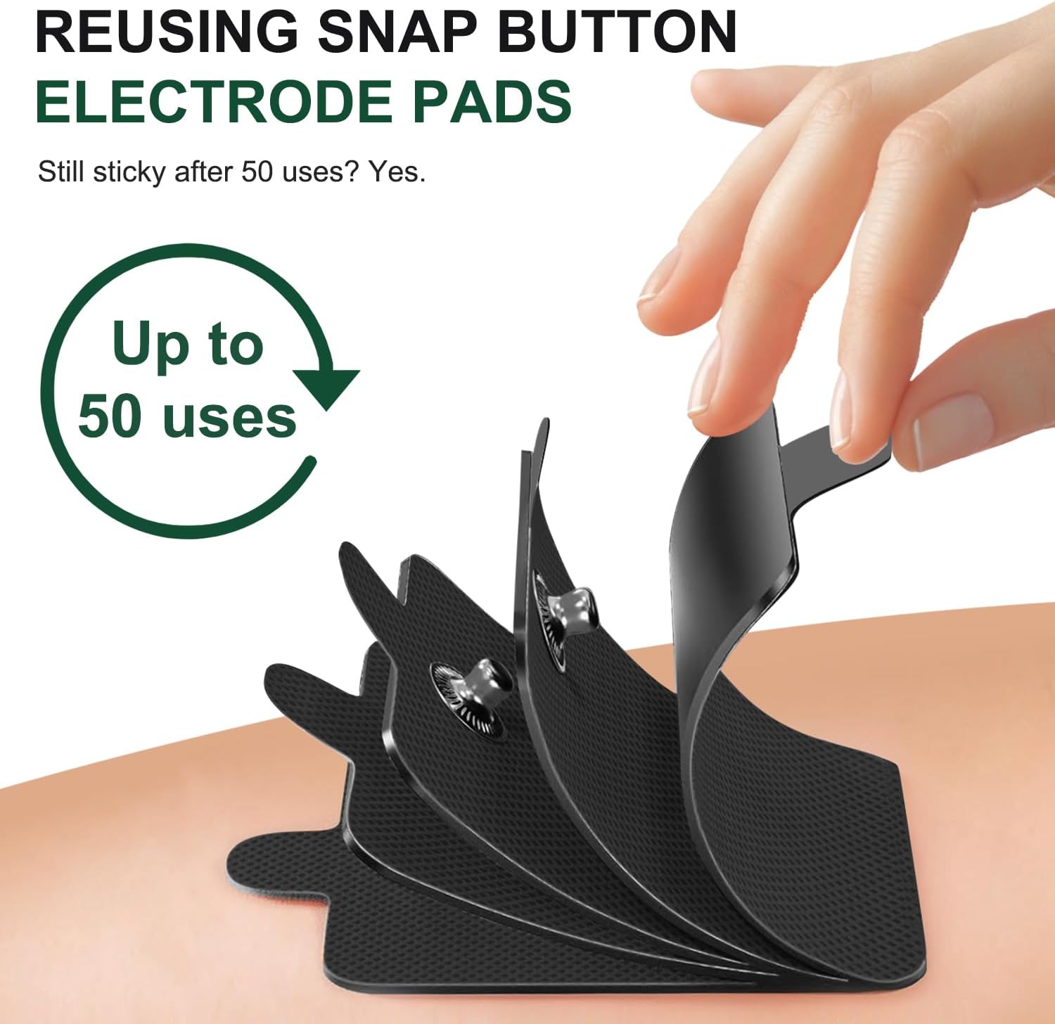 Detalle de Belifu Reusable TENS Electrode Pads, Pre-Gelled, Latex-Free, 3.5 mm Snap