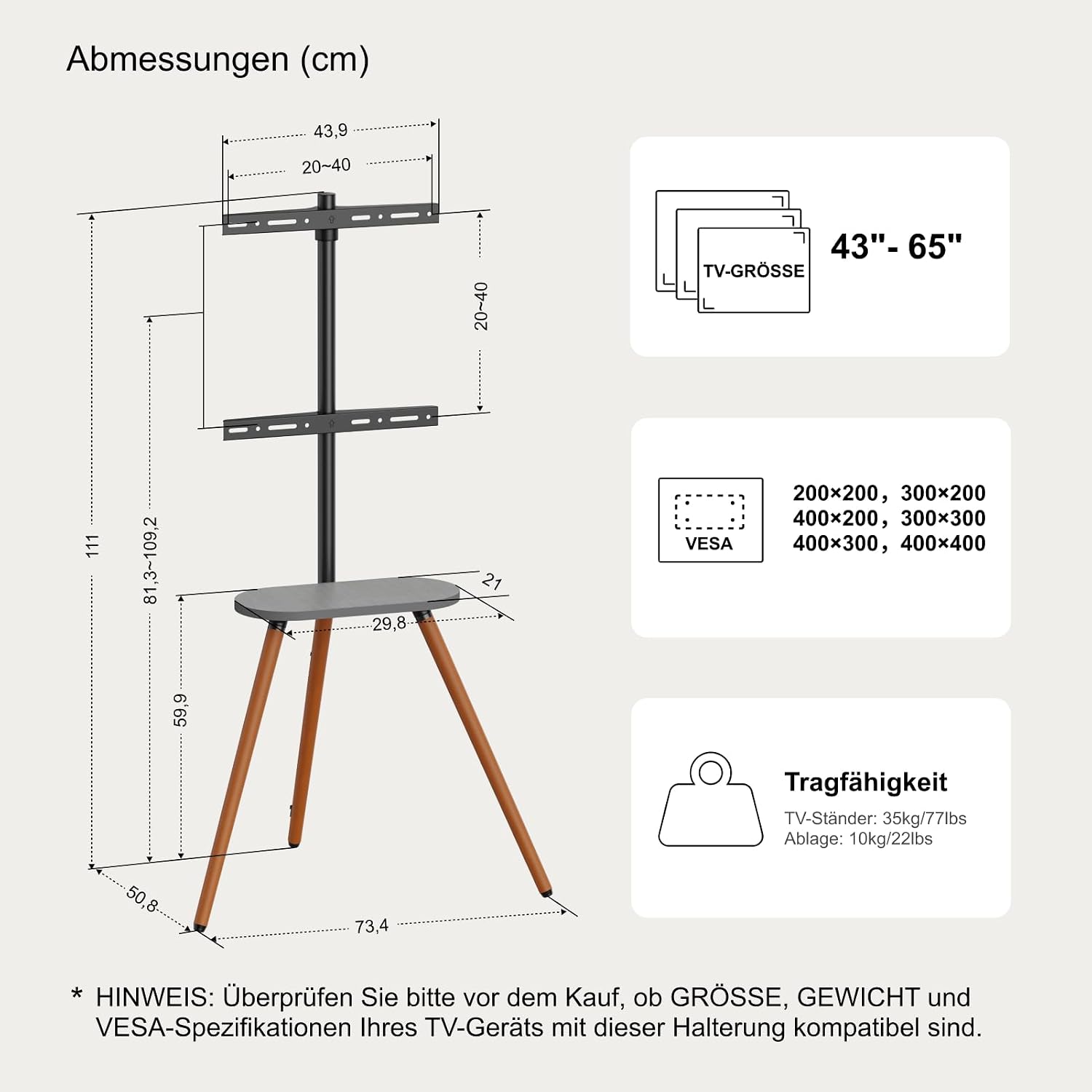 Thumbnail 5 de ECOTINY TV staffelei 43–65 Zoll, bis 35 kg