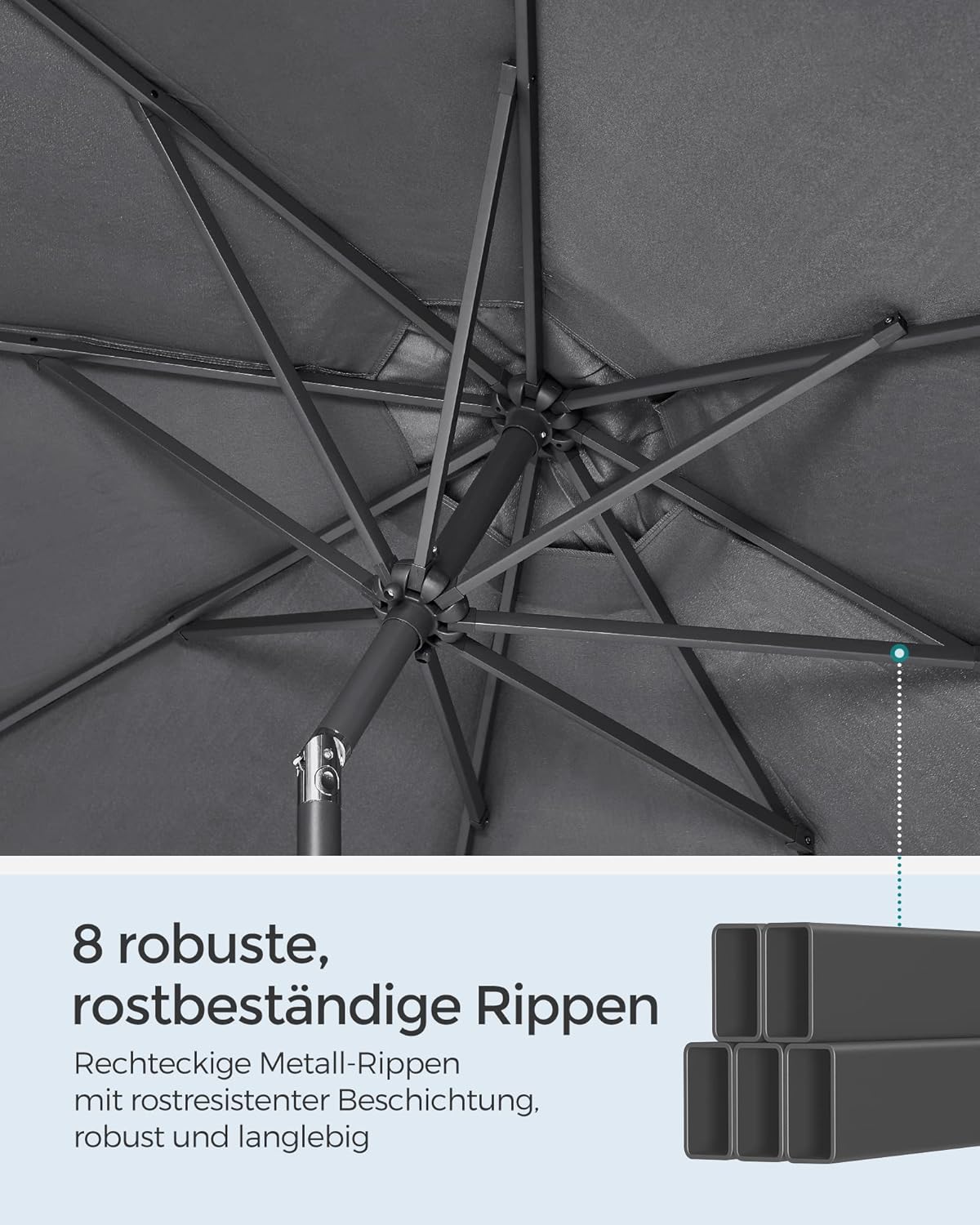 Detalle de SONGMICS Gartenschirm Ø 300 cm GPU30GYV1 – Marktschirm mit Kurbel, UV-Schutz UPF 50+, klappbar, grau