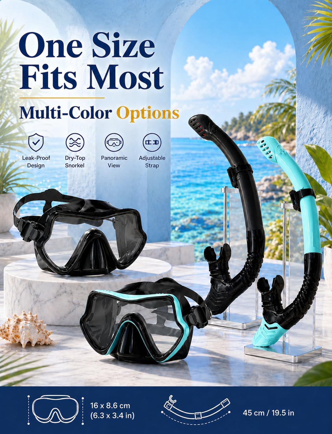 Detalle de Vogista Dry Top Snorkel Set Adults — 5-in-1 Snorkelling Gear for Beginners to Enthusiasts