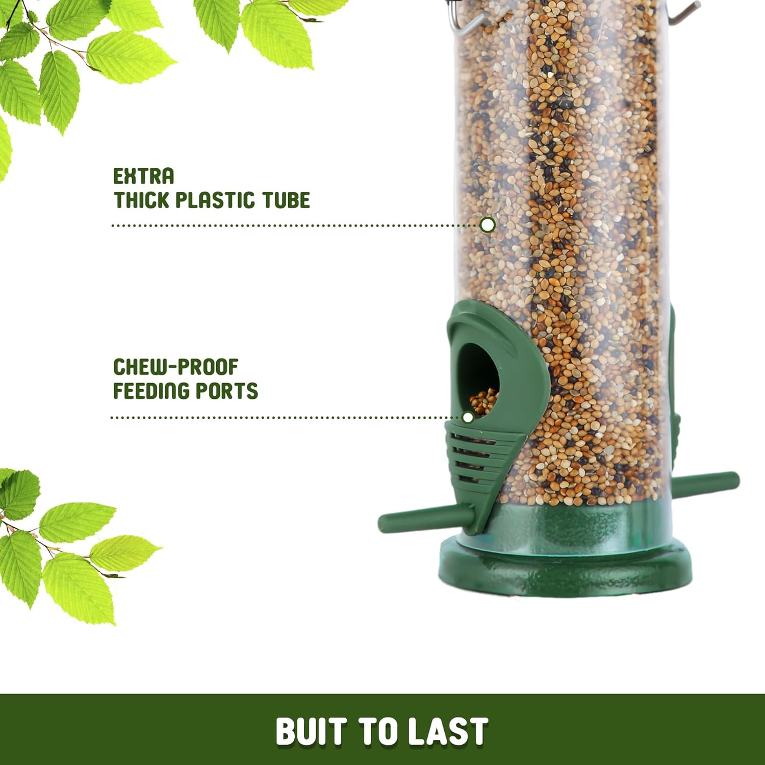 Detalle 1 de Bird Feeders Hanging Bird Feeder for Outdoor Metal Wild Bird Feeding (2 Pack) – Green squirrel-proof design