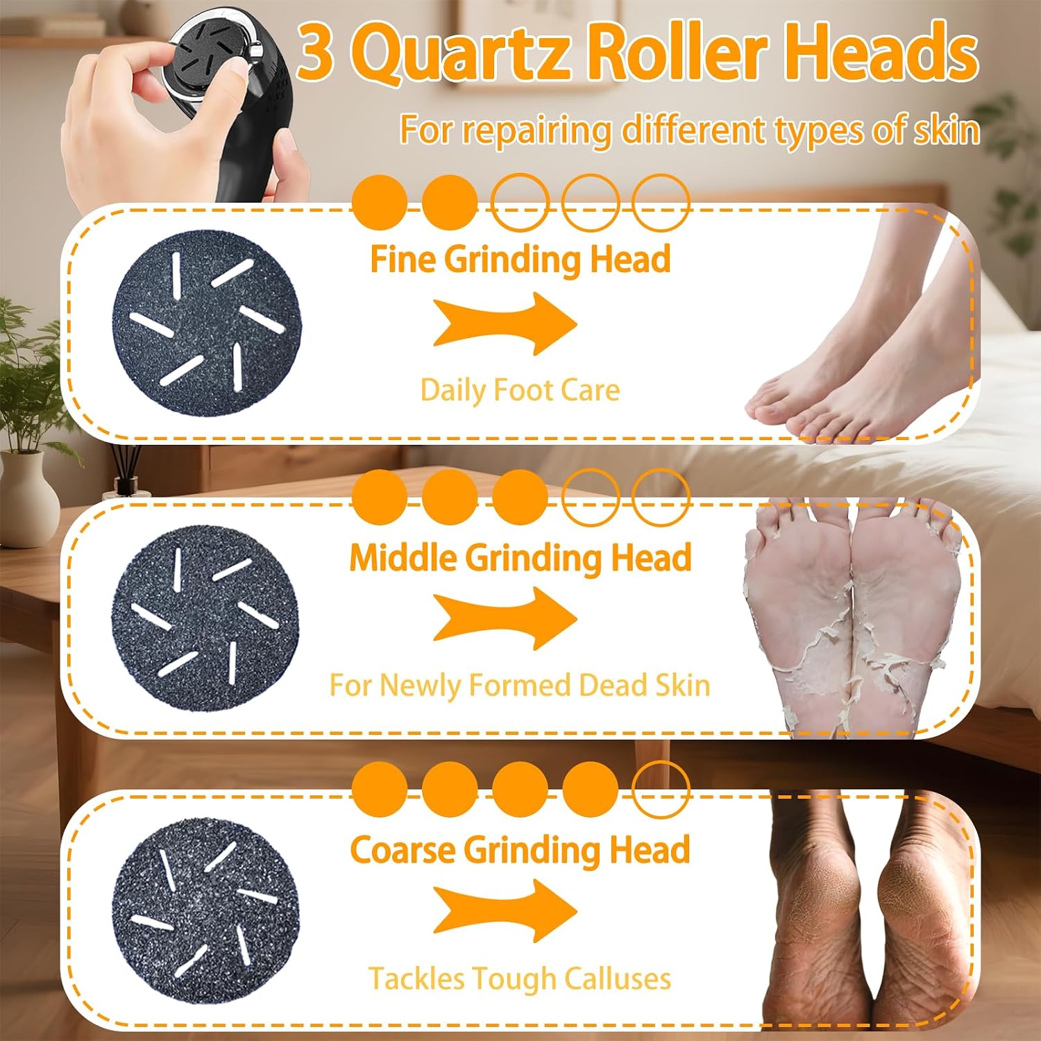 Thumbnail 3 de Electric Foot File & Callus Remover with Vacuum – 3 Grinding Heads, LCD Display, USB Rechargeable