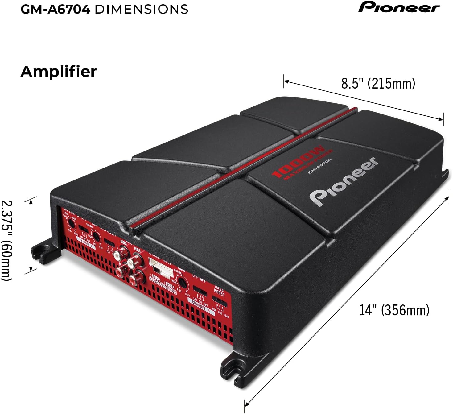 Detalle de Pioneer GM-A6704 4-Channel Car Amplifier — 1000W Max, Class AB with Bridgeable Design