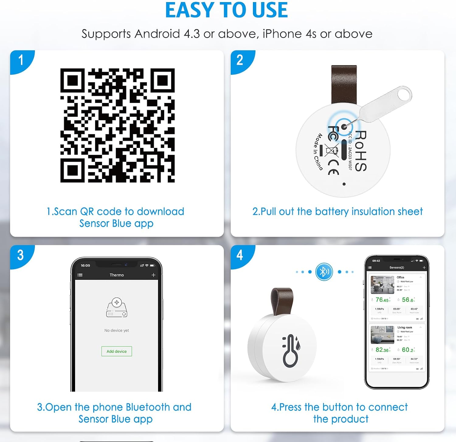 Thumbnail 6 de Brifit Mini Thermometer Hygrometer Bluetooth Hygrometer 2er-Pack 🌡