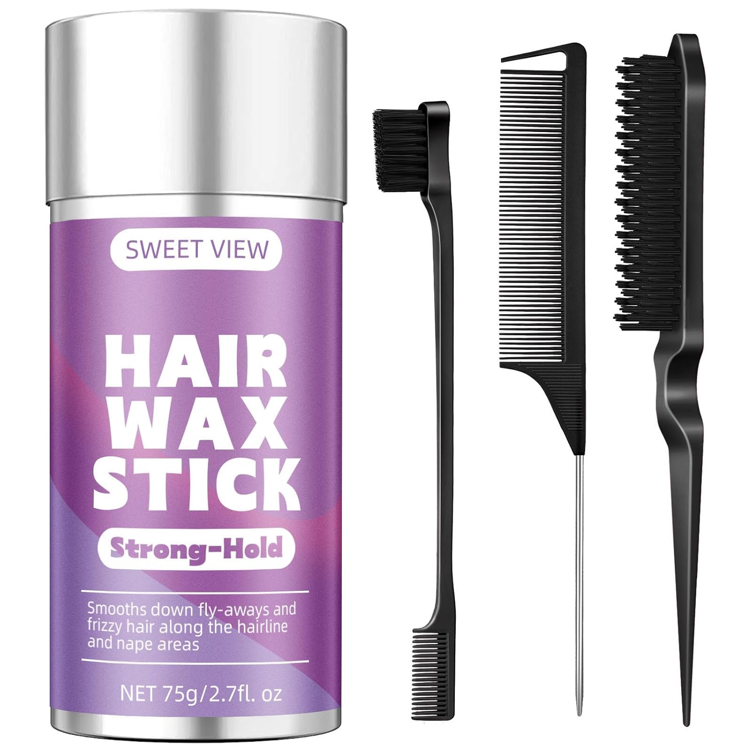 Detalle de SWEET VIEW Haarwachs-Stick & Haarbürsten – glatte Flughaare, Frizz-Kontrolle und elegante Dutt- oder Pferdeschwanz-Frisuren