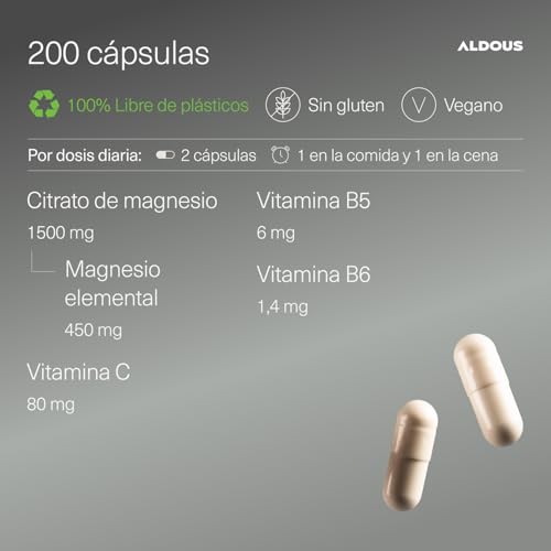 Thumbnail 2 de Citrato de Magnesio 1500 mg Aldous Bio – 200 cápsulas vegetales con Vitamina C, B6 y B5