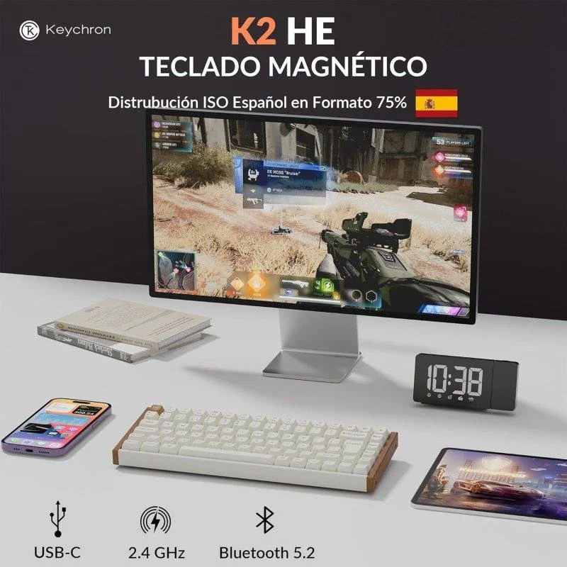 Detalle 2 de Keychron K2 HE Hall Effect Magnético 75% ISO-ES: compacto, inalámbrico y altamente personalizable